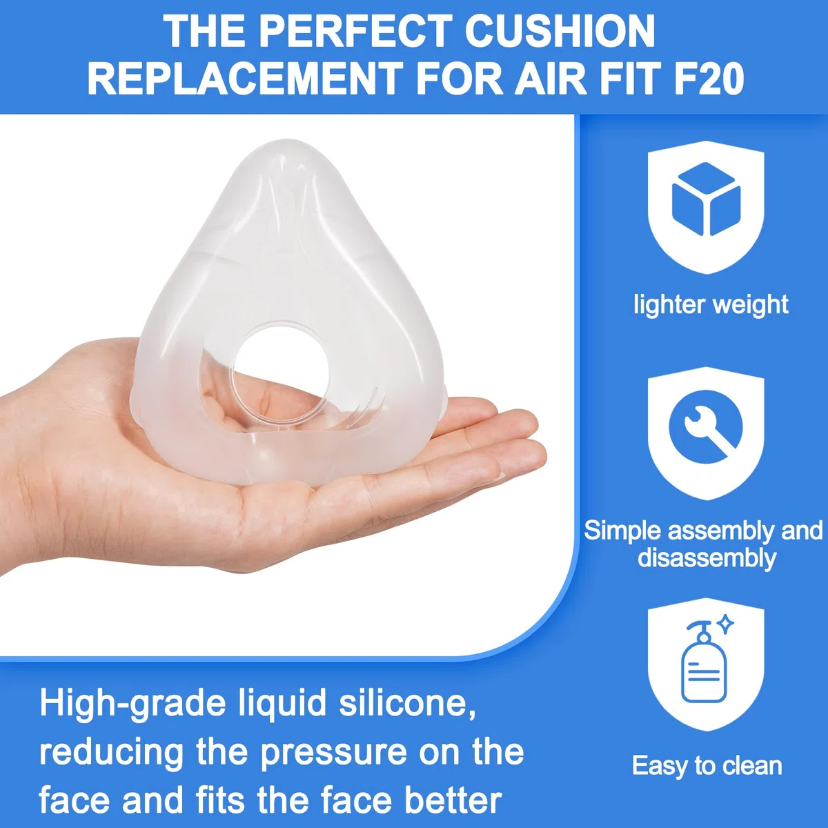 Ersatzkissen für AirFit F20 Superweich und Bequem Cpap Maske für F20 Perfekte Passform schlafapnoe masken Hohe Dichtungsleistung Langlebig Hocheffizient Cpap Zubehör-L