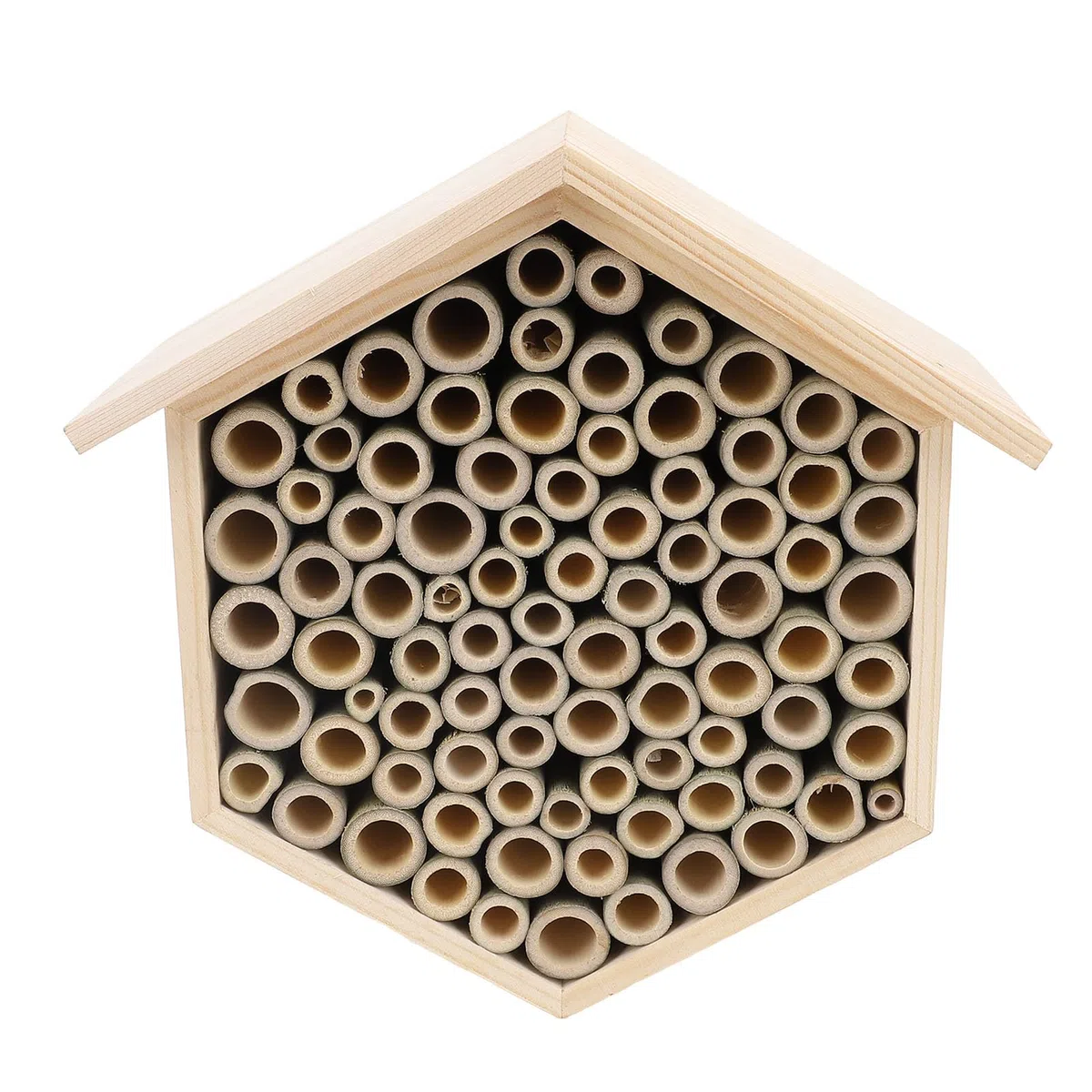Topyond Hexagonal Bee House, handgefertigtes Holzbienenhotel für Garten, zieht Bestäuber, Mason Bee House mit Röhren, Outdoor Bee Hotel für Garten, Bienenbox für Mason Bees an