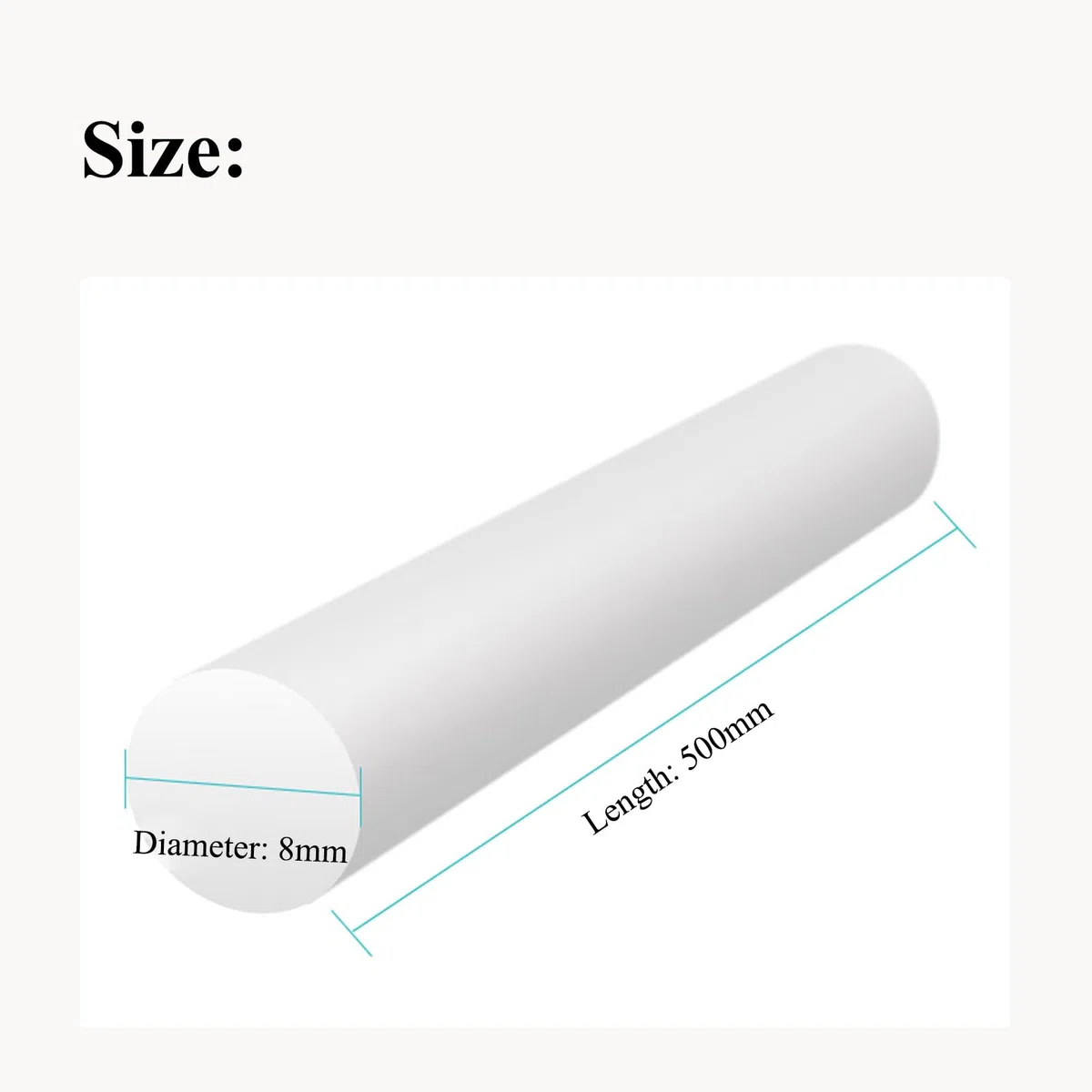 PTFE-Vollrundstab, PTFE-Stab 500 mm, 6–8 mm Durchmesser(8mm)