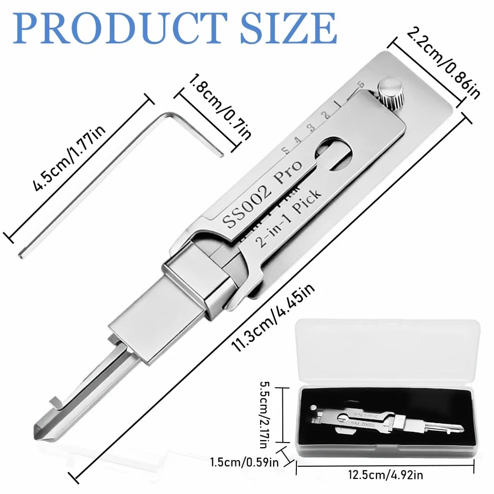 2-in-1 SS002 Pro Dietrich-Set für S-Rillenschlösser, Edelstahl-Schlüsseldecoder & Dietrichwerkzeug, Kompatibel mit Auto/Hausschlössern, Leicht & Präzise für Anfänger & Profis