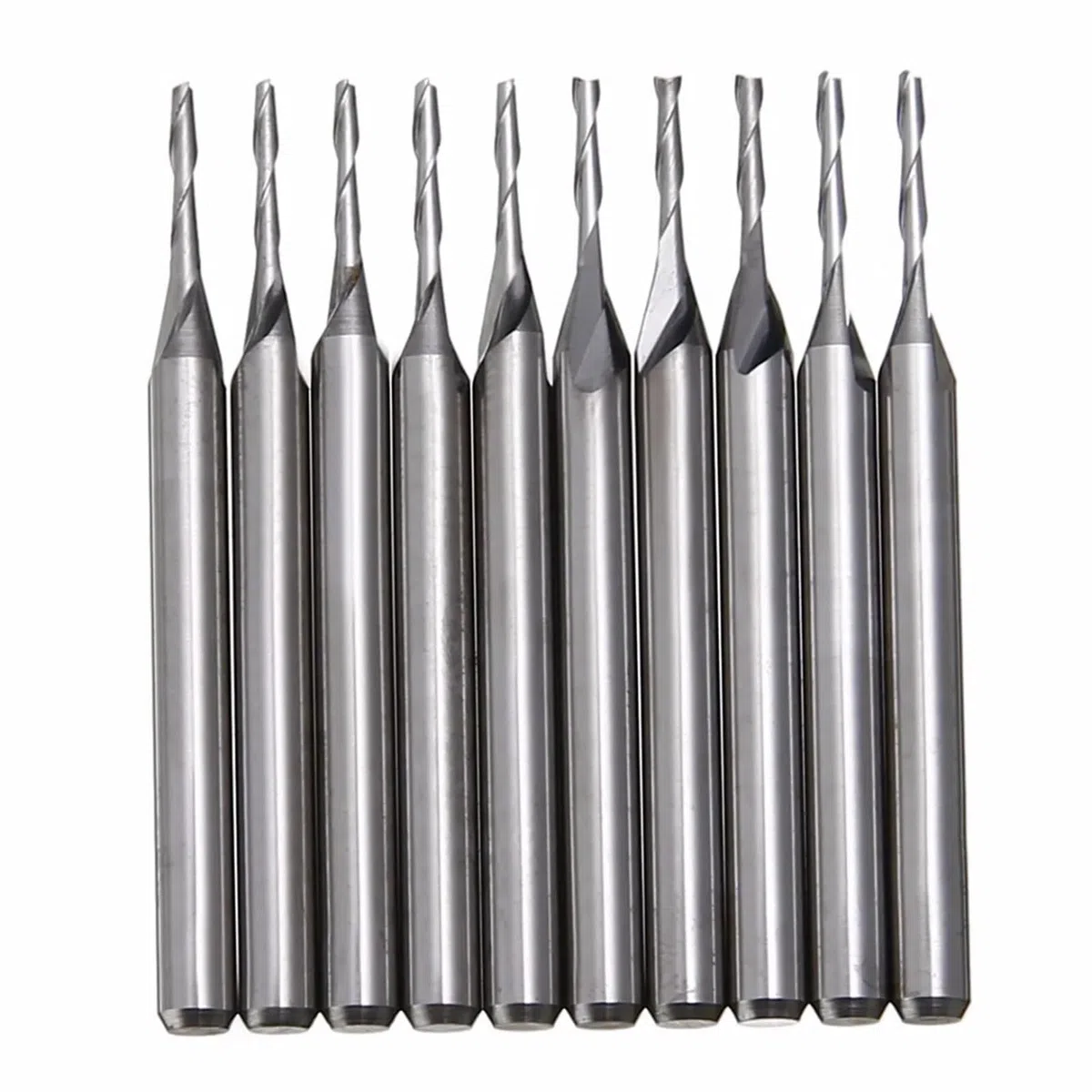 10 Stück 3,175 mm Schaft, Hartmetall-Spiralfräser, 1/8 Zoll, 1 mm, Wolframstahl, Doppelnut, flache Nase, Schaftfräser, CNC-Gravur-Fräser
