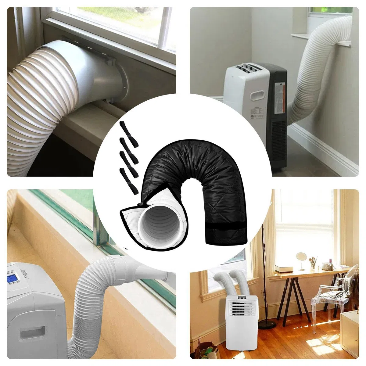 Air Conditioner Exhaust Hose Cover, Portable Air Conditioner Hose Insulation Cover Kit | Washable Duct Vent Accessories With 4 Straps For 5 & 5.9-inch Diameter Window Outdoor Outside RV Door