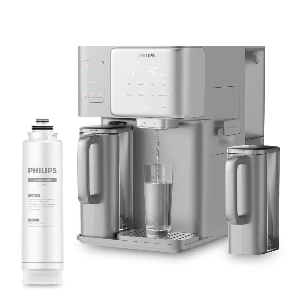 Philips Water 9000 Umkehrosmose-Wasserspender: heißes & gekühltes Wasser in Sekunden, Eiswürfelfunktion, 6-in-1-RO-Filter mit Mineralien, >110 Schadstoffe reduziert, 3:1 Rein-/Abwasser, UV-C, 2000 L