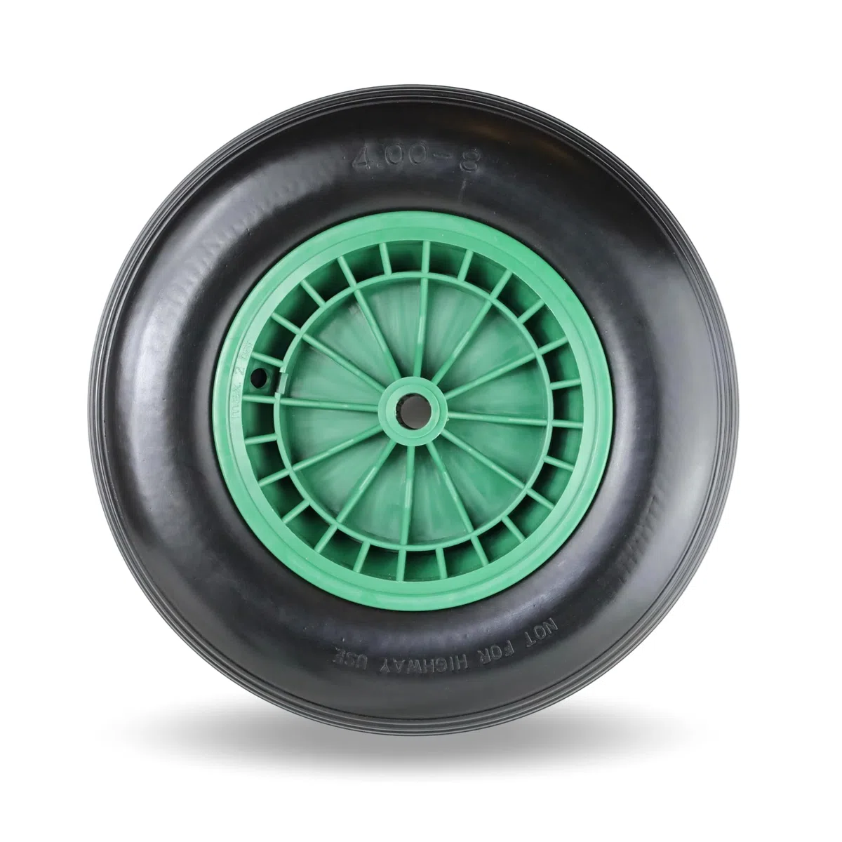 FROSAL PU Schubkarrenrad 400 pannensicher | Rad Vollgummi Schubkarre | Ersatzrad 4.80/4.00-8 Kunststoff-Felge grün | Reifen 100 mm Breite
