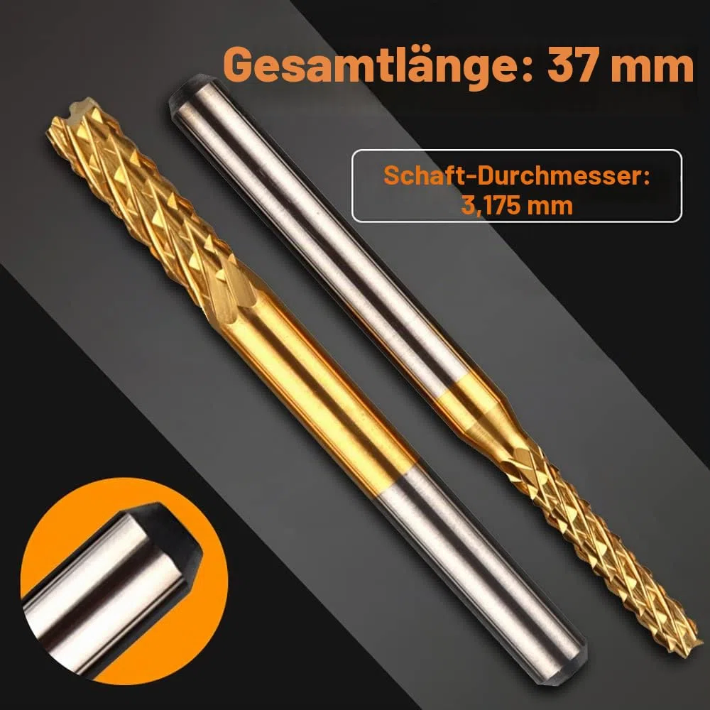 10 Stück Schaftfräser CNC-Fräser-Bits, 1/8 Zoll Schaft Fräswerkzeug Gravur Fräser Schaftfräser, 1,5–3,175 mm Titanbeschichtung CNC-Fräser-Bits