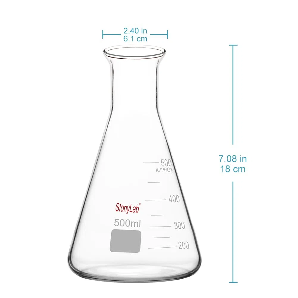 stonylab Weithals Erlenmeyerkolben aus Glas, 500 ml Erlenmeyerkolben aus Borosilikatglas mit Robustem Rand, 1 Packung