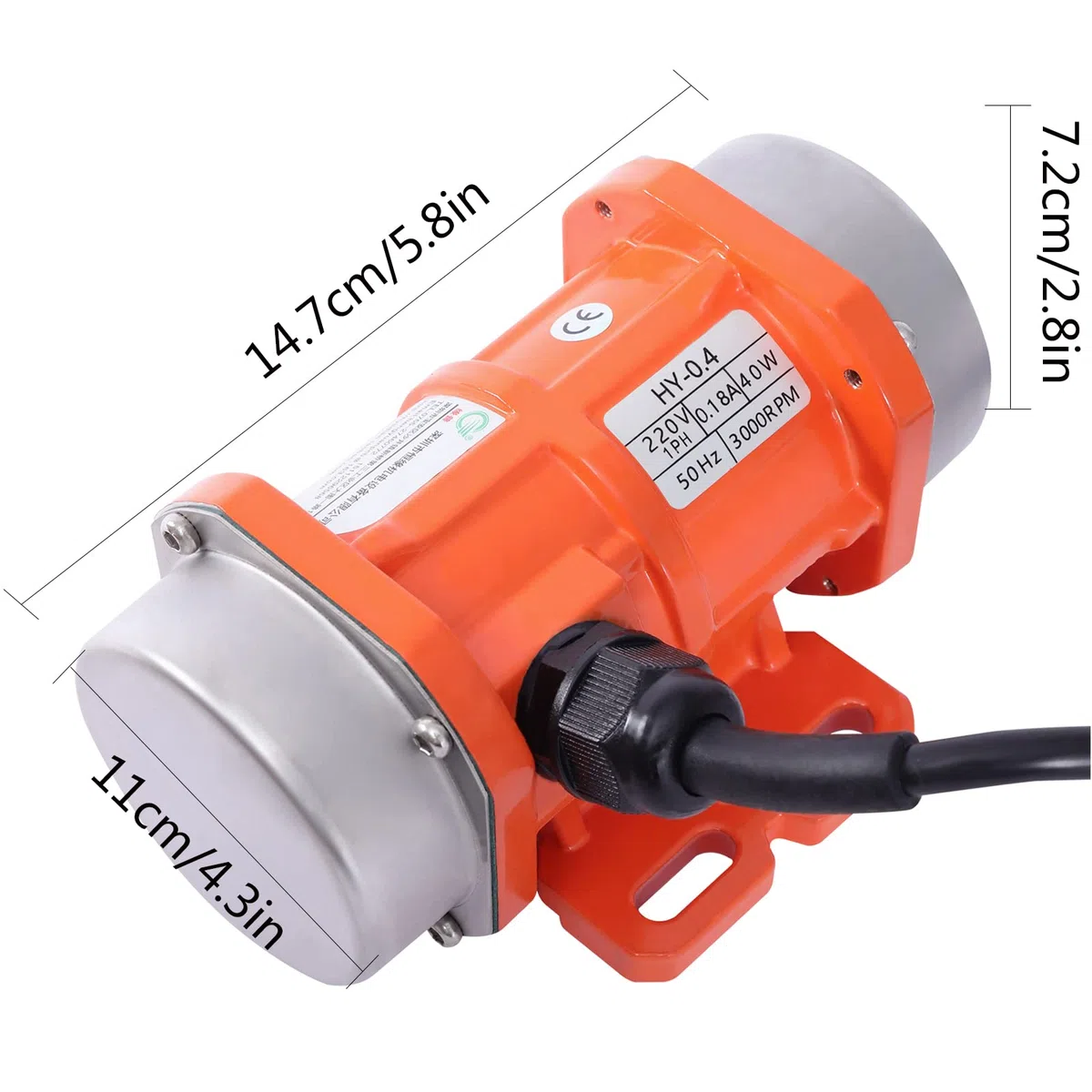 Vibrationsmotor 40W 220V Rüttelmotor Einphasig Vibration Motor IP65 Betonrüttler 3000U/min für Bergbau, Metallurgie, Kohle, Strom und Bau, Vibrationsstärke 25kg
