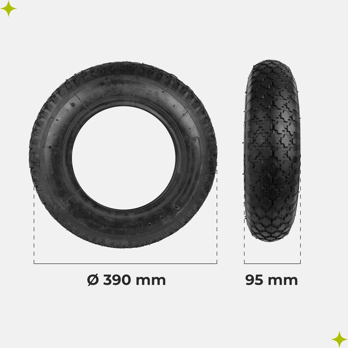 Garronda Reifen Set 2er Pack 4.80/4.00-8 mit Schlauch Schubkarrenreifen Ersatzreifen Schubkarre Bollerwagen Autoventil 2PR Gummi Ø 390 mm für Gartenwagen Hof Baustelle GD-0164, Schwarz
