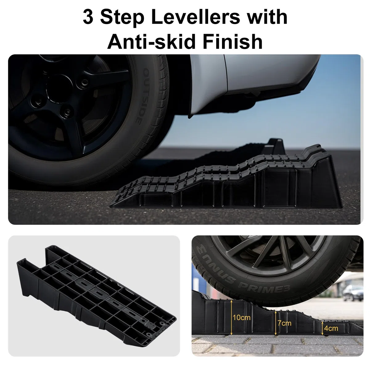 Auffahrrampen bis 2.5t 3-Stufen Nivellierkeile bis aus Kunststoff 2 Stück Stabile Autorampen für schwerere Fahrzeuge Pkw Auto Kfz Rampe für Caravan, Camper, Van & Auto