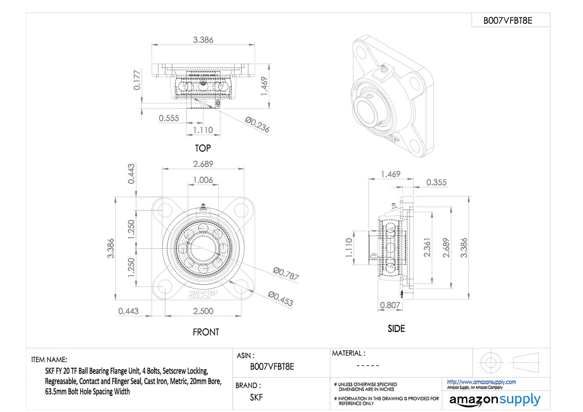 SKF fy-tf Serie Kugellager Flansch, Einheit, 4 Bolt Löcher, Wirbel Lock, regreasable, Kontakt und Flinger Dichtungen, Gusseisen, metrisches, 20 mm, 1