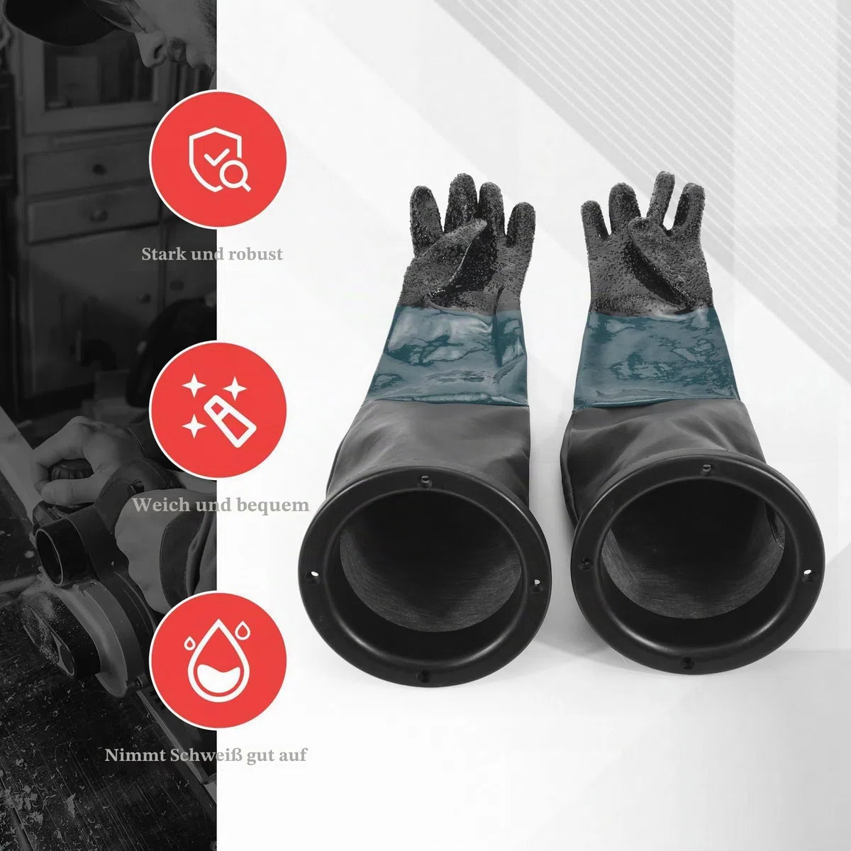 Nagoyuki Sandstrahl Handschuhe Sandstrahler Teile 60Cm mit O Ringen für Sandstrahl Kabine