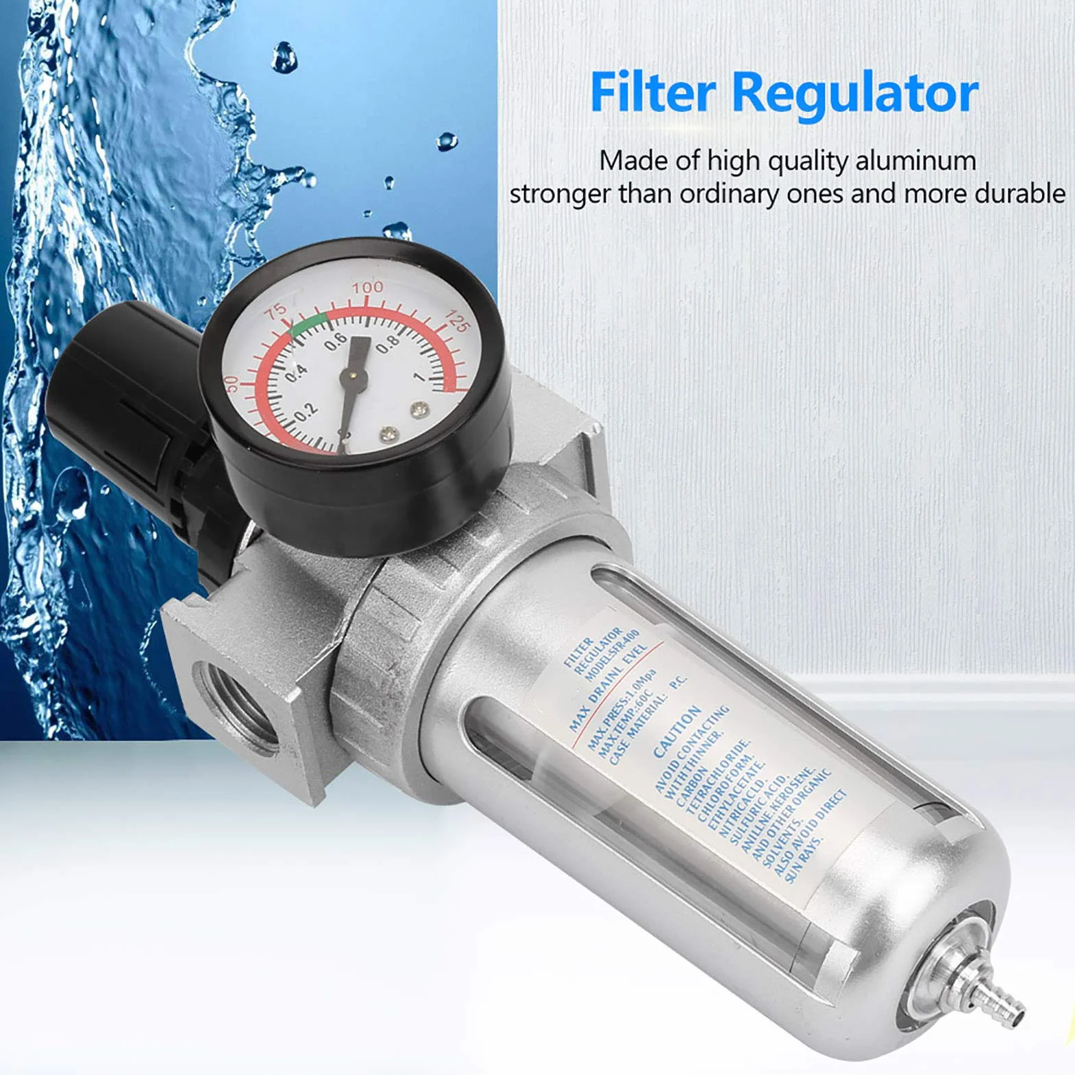 1/2 Zoll Druckluftfilter-Druckregler mit 0–150 Psi Manometer Hoch, Druckluft-Kombinationsfilter und -regler