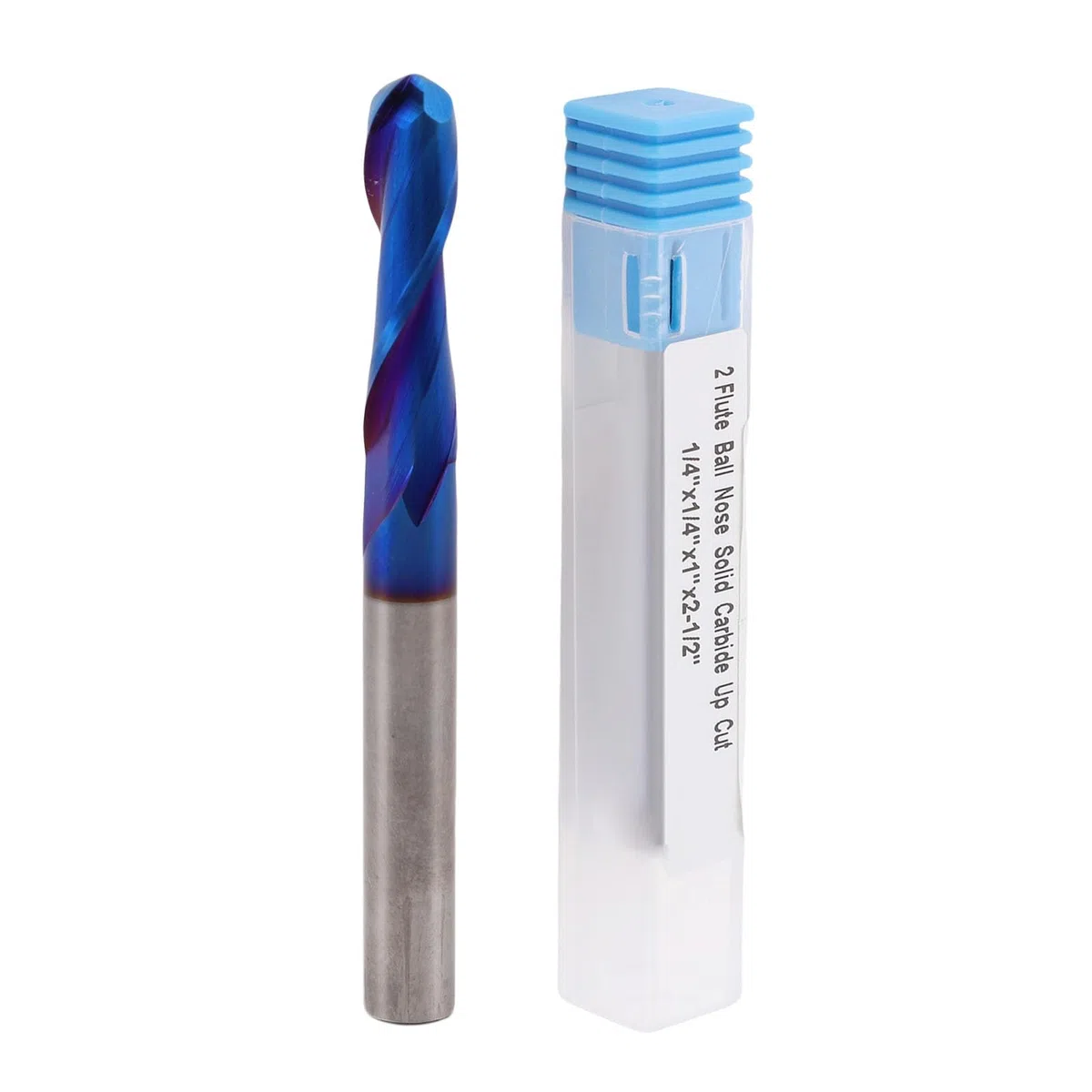 1/4 Zoll Kugelkopf-Fräser, Hartmetall-Spiralschaftfräser mit Blauer Nano-Beschichtung für CNC-Holzbearbeitung, 3D-Schnitzen und Kunststofffräsen, 1/4 Zoll Schaft, 2-schneidiges Design für