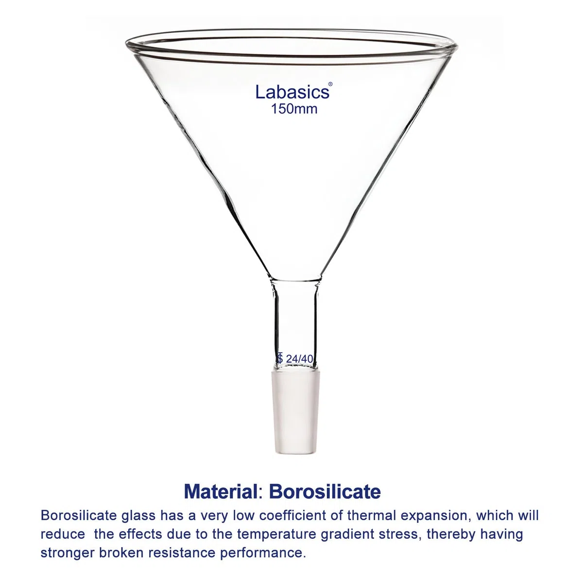 Labasics Pulvertrichter aus Glas mit Kurzem Stiel und 150 mm Spitze O.D. und 24/40 Inner Joint Glass Funnel Filtertrichter Glastrichter (OD 150 mm)