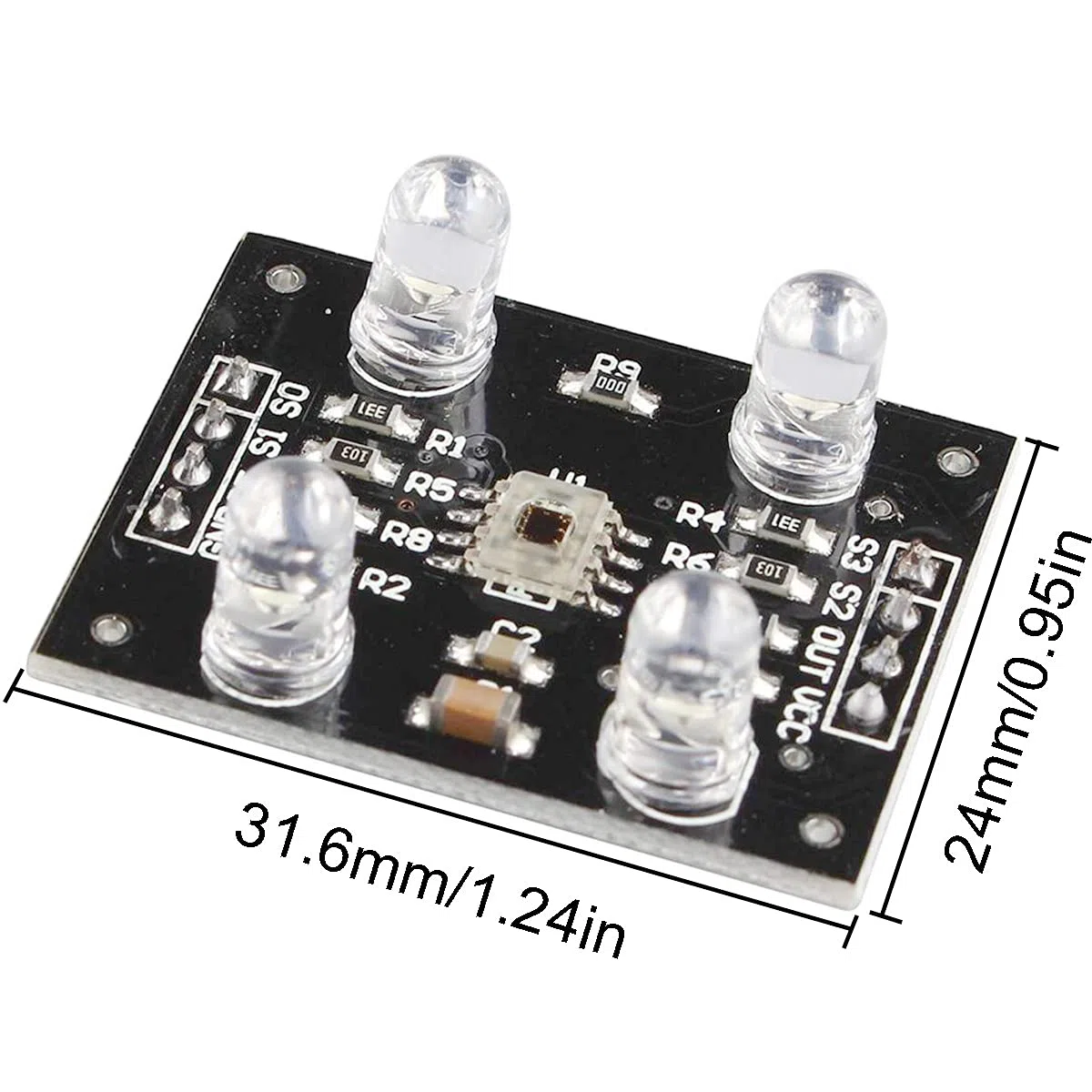 TCS230 TCS3200 Farberkennungs-Sensormodul Detektormodul Farberkennungssensorl DC 3-5V 4 LED mit DuPont-Kabel für Arduino