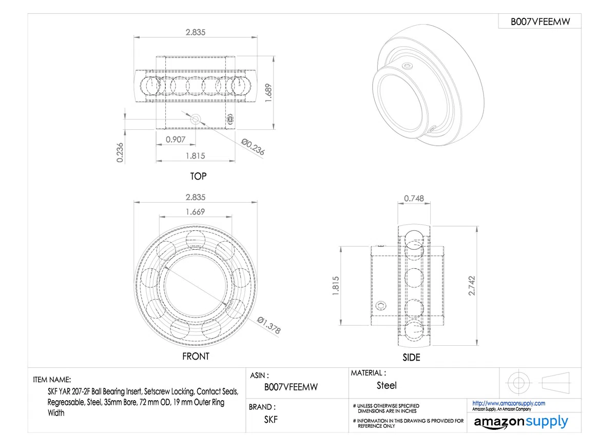 SKF YAR 207-2F Lagereinsatz nur Lager Stahl