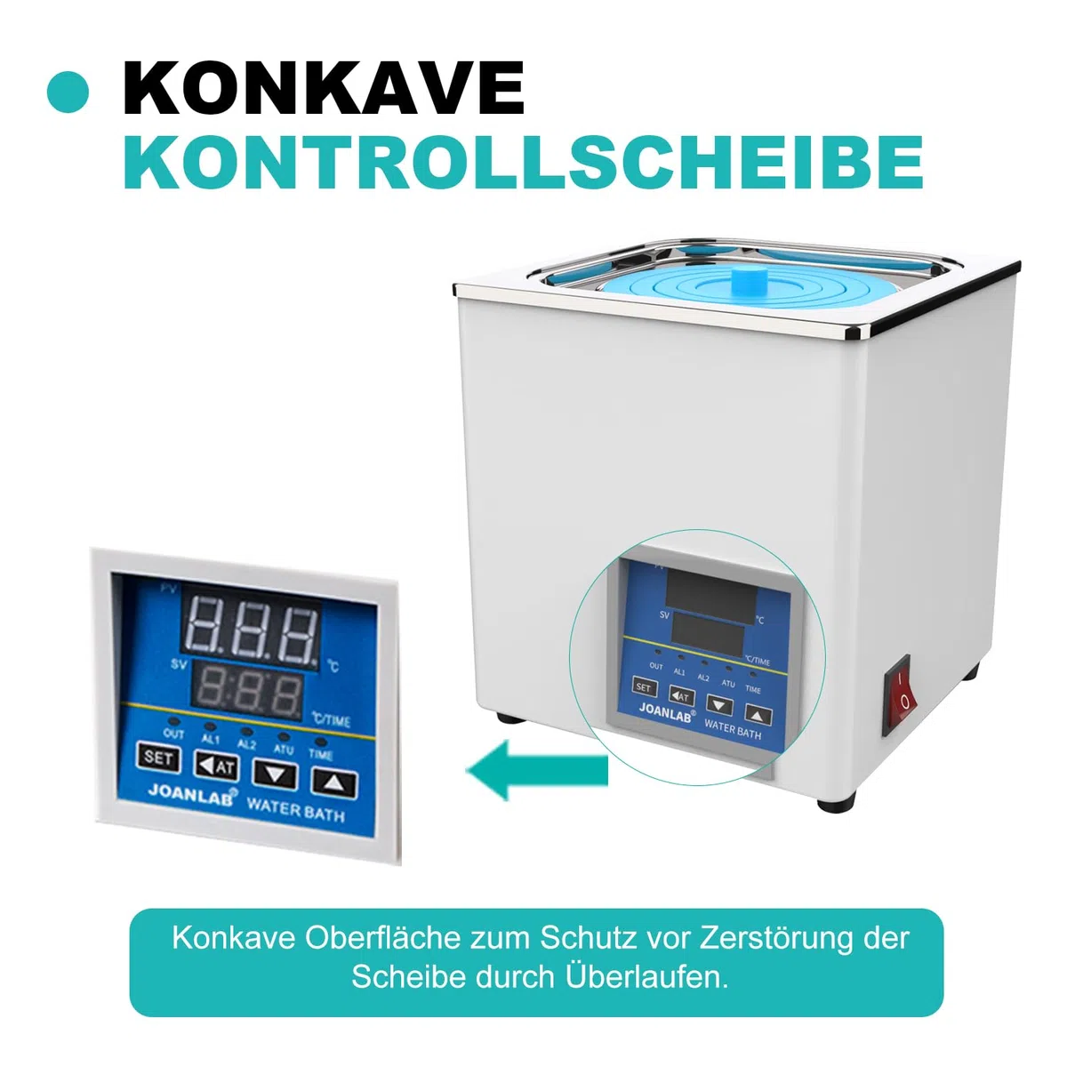 JOANLAB Laborwasserbad 3L, 300W - Einzelöffnung, Edelstahl - Präzises Thermostat ±0,1°C - Timer 0-99 Min - LED Display