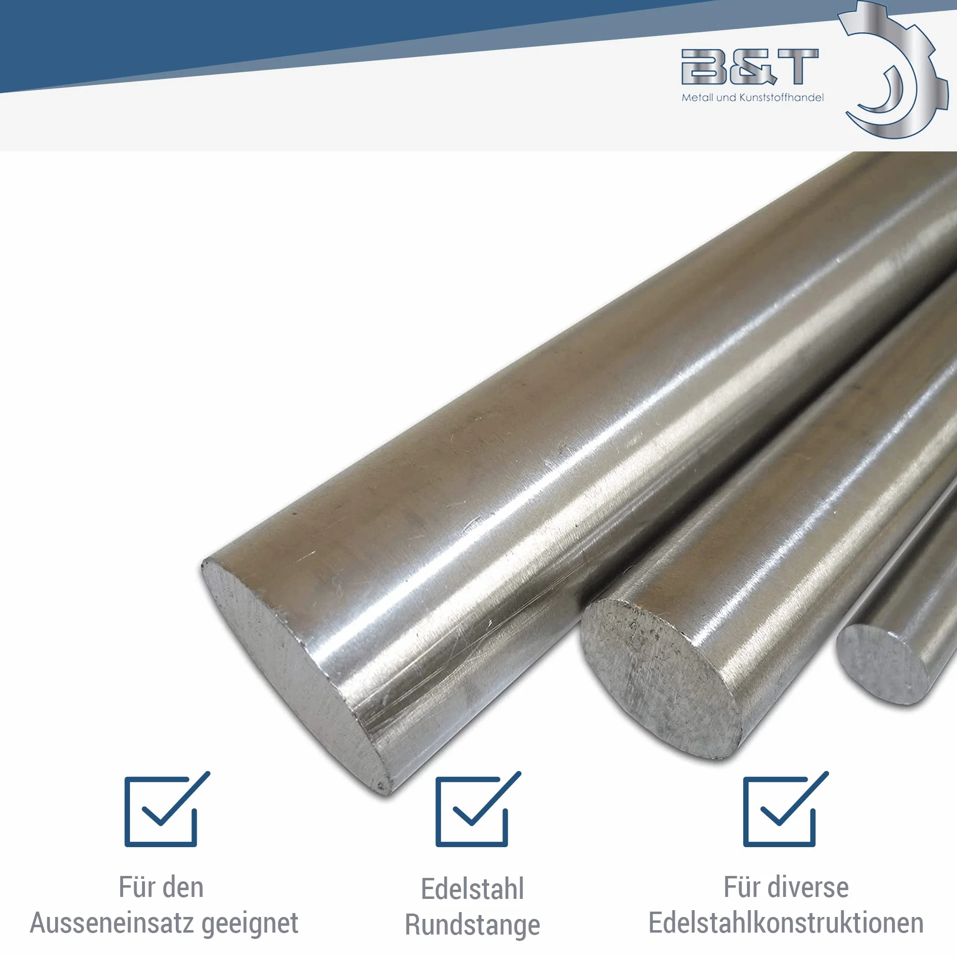 B&T Metall Edelstahl Rund Drm. Ø 15 mm 1.4301 blank gezogen h9 - Länge ca. 1 mtr. (1000 mm +0/-3 mm)