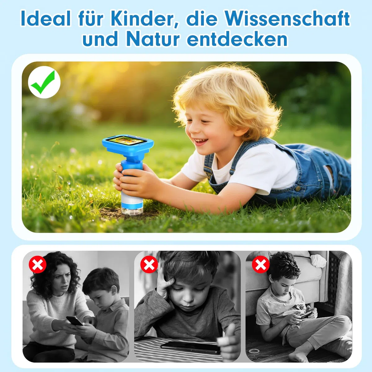 FINIBO Digitales Mikroskop für Kinder 1000X, 2,4″ Bildschirm, Kindermikroskop zum Lernen & Entdecken, mit USB Foto- & Videoaufnahme, Spielzeug ab 6 Jahre Jungen & Mädchen