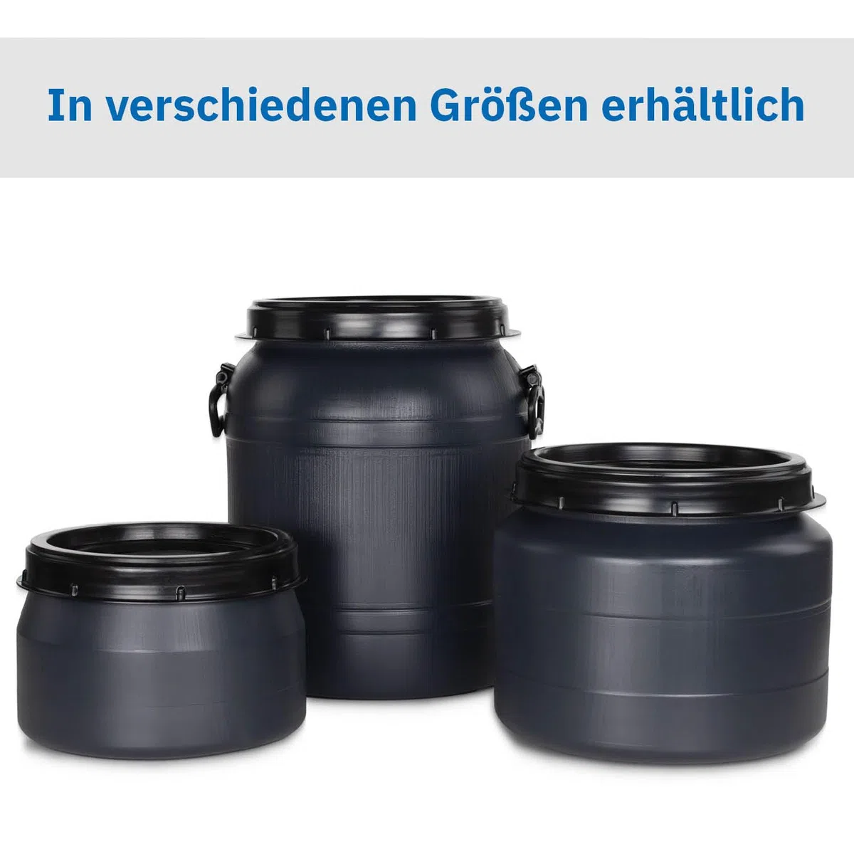 DIE BOX FABRIK Futtertonne schwarz 31 Liter mit Schaufel | Lebensmittelechtes Weithalsfass mit Schraubdeckel | Luftdicht & wasserdicht | Maischefass (31 Liter)