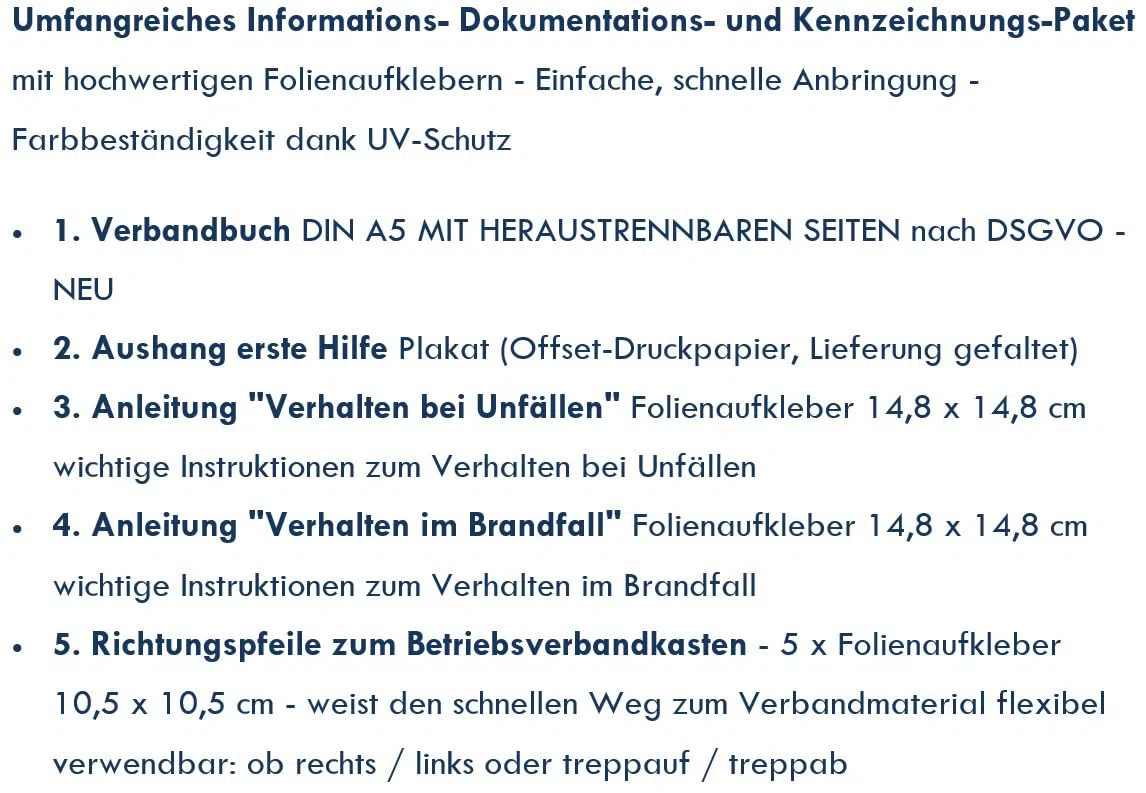 Betriebsverbandkasten - 2 in 1 Erste-Hilfe - Erfüllt aktuelle DIN 13157 für Betriebe + DIN 13164 (KFZ) inkl. Verbandbuch + BG-INFO-Komplett-Paket