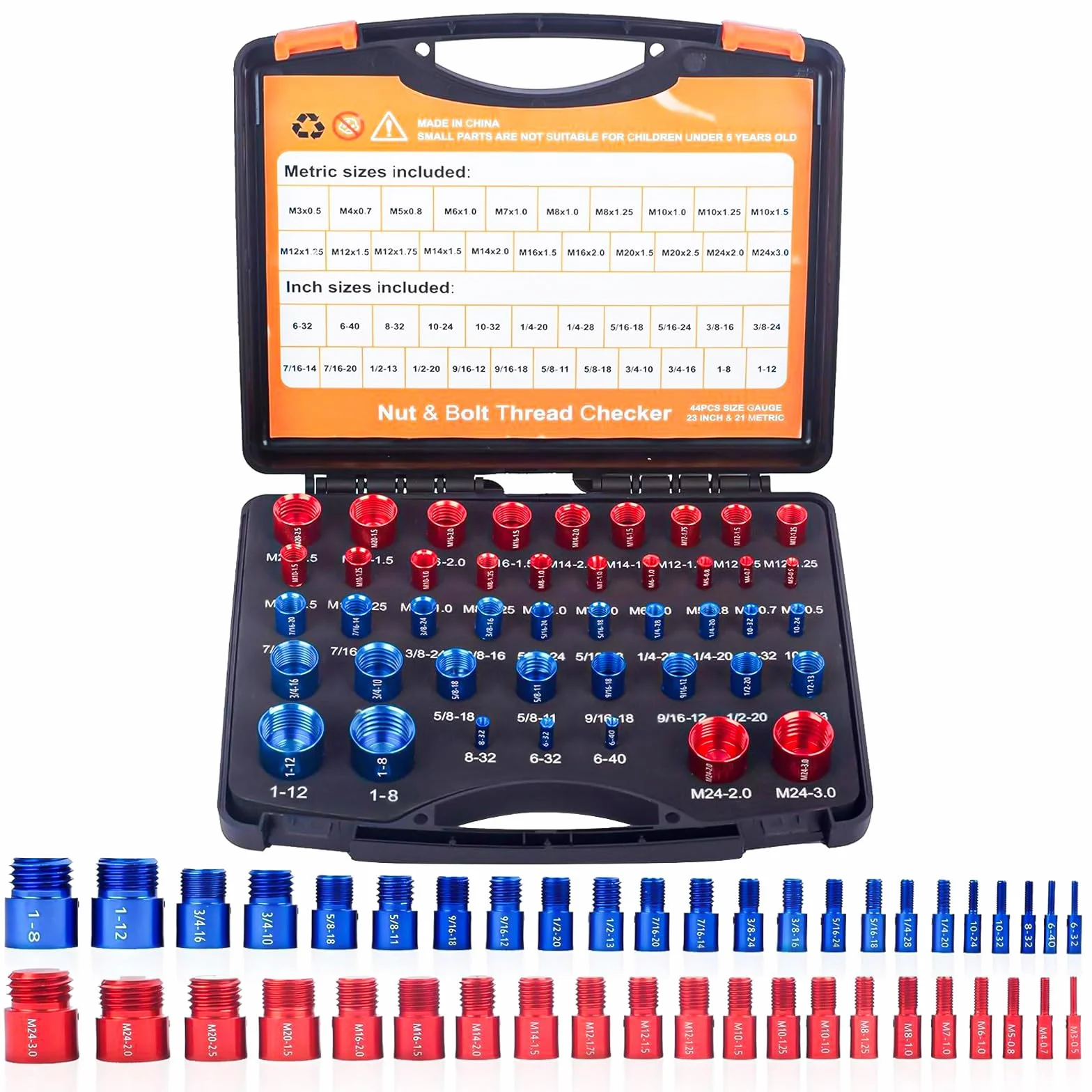Gewindelehre 44-Teiliges Thread Checker Satz - Gewindeprüfer for Schrauben und Muttern Aluminiumlegierung Gewindelehre Mit Metrischen and Imperialen Geeignet Zum Erfassen und Messen Von Gewindemaßen