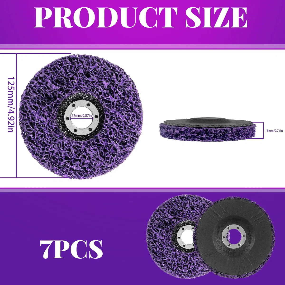 CSD Scheibe 125mm Grob Reinigungsscheiben 7 STK CSD Scheibe 125mm Schleifscheiben für Winkelschleifer Rost Entfernen Rostentferner für Ntfernen Sie Farbe, Rost (Lila, 7, Mittel)