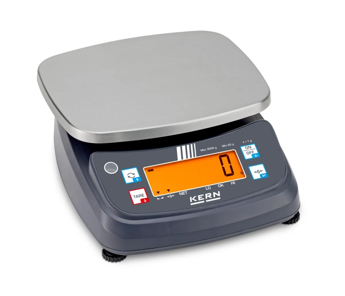 KERN FPB 3K-3M - IP-geschützte Tischwaage mit Checkweighing-Display, Ablesbarkeit [d]: 1 g, Wägebereich [Max]: 3 kg, UNGEEICHT