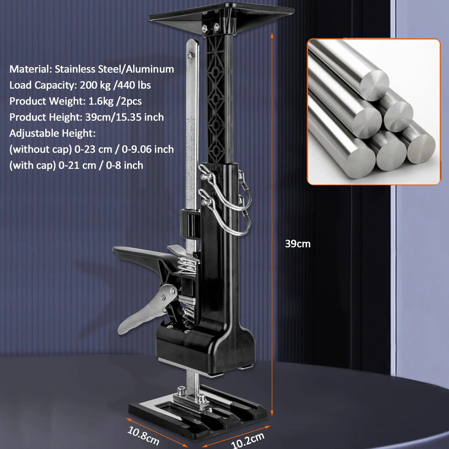 2 Stück Arbeitssparende Armtürverwendung Plattenheber Schrankheber Klemmplatten-Nivelliersystem 880 lb/400kg für Böden,Türen,Schrankinstallation Heber für Gipskartonplatten,Mit Skala,39 cm