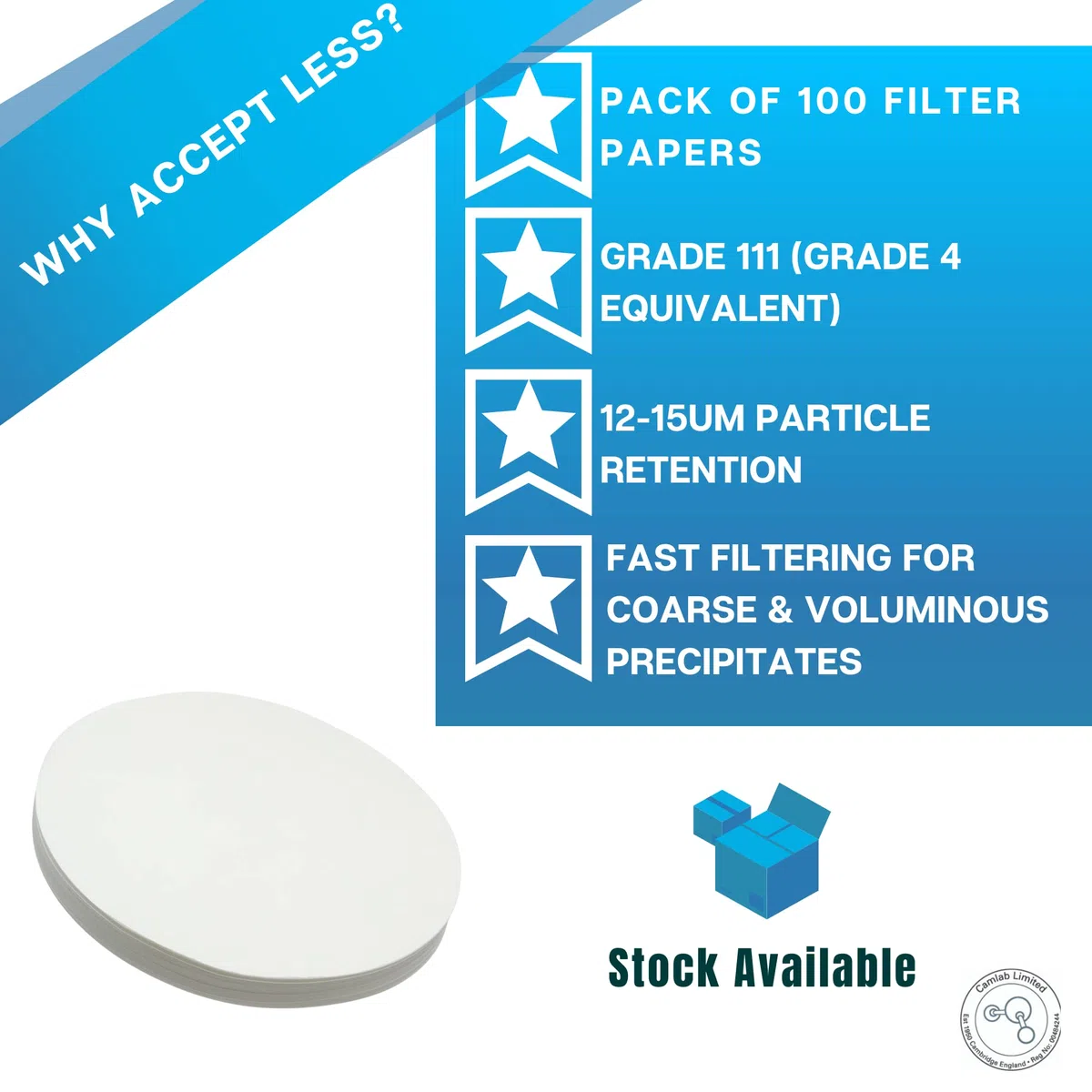 1173270 Filterpapier der Güteklasse 111 [4], qualitativ hochwertig, schnelle Filterung, Durchmesser 50 mm, 100 Stück