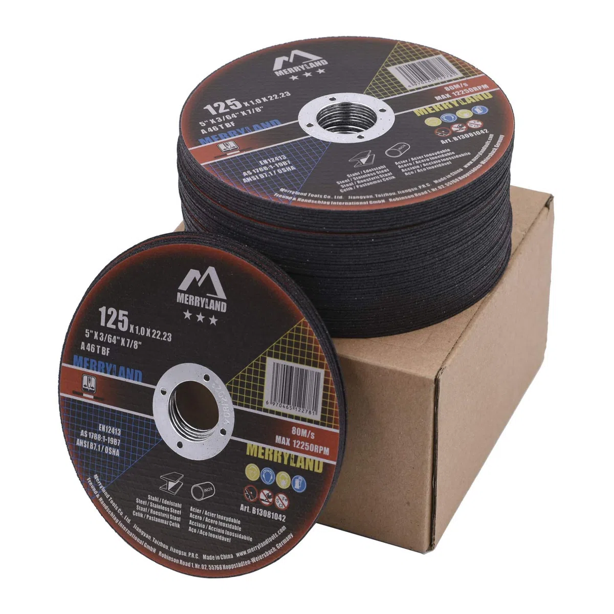 Merryland Trennscheibe 125 Metall Edelstahl Stahl für Winkelschleifer, 125 X 1,0 mm Dünn Flexscheibe Gerade 50 Stück, Bravo-Line B13081042