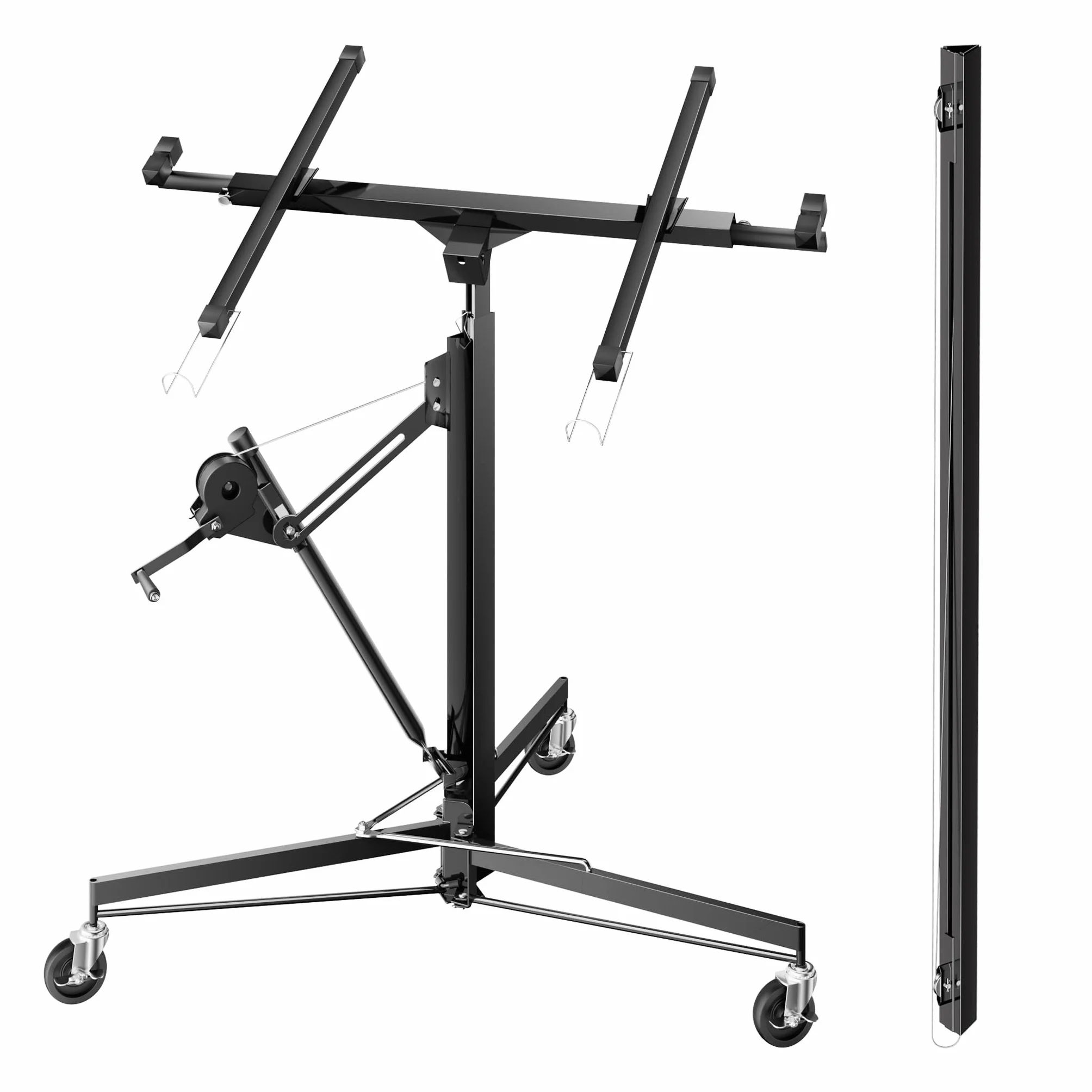 Wiltec SET XXL Plattenheber bis max. 68 kg + 140 cm Verlängerung, Höhe 140-465 cm, max. Breite 2,90 m, Montagehilfe für Trockenbau, Paneelheber mit 3 Rädern, schwarz