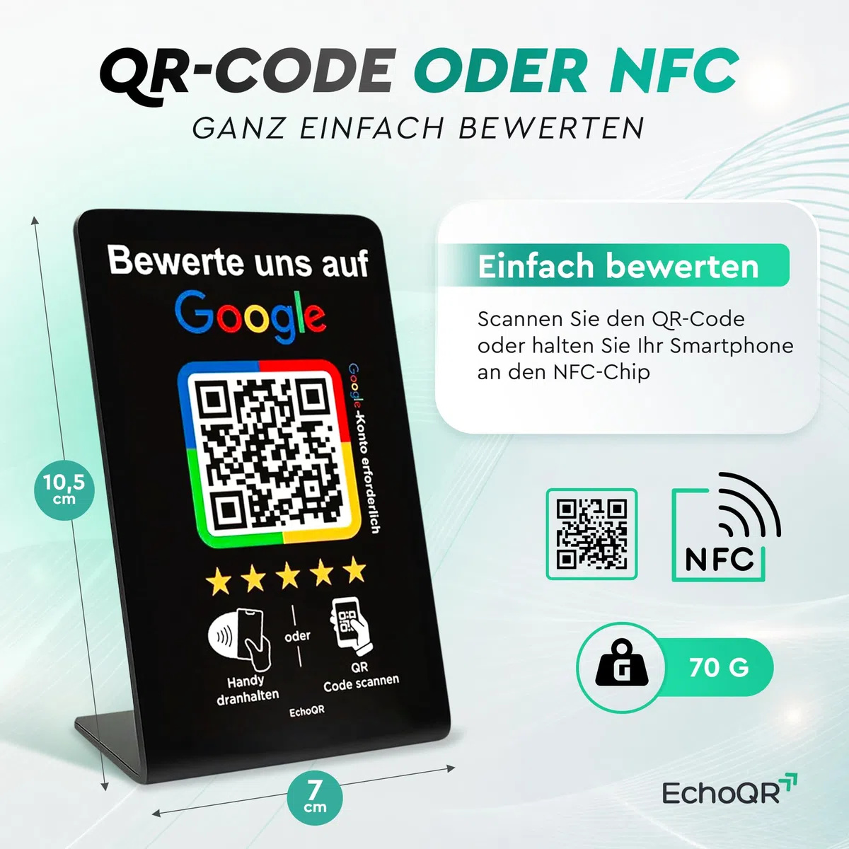 Google Bewertung Aufsteller mit NFC & QR-Code für mehr Kundenbewertungen (Schwarz)