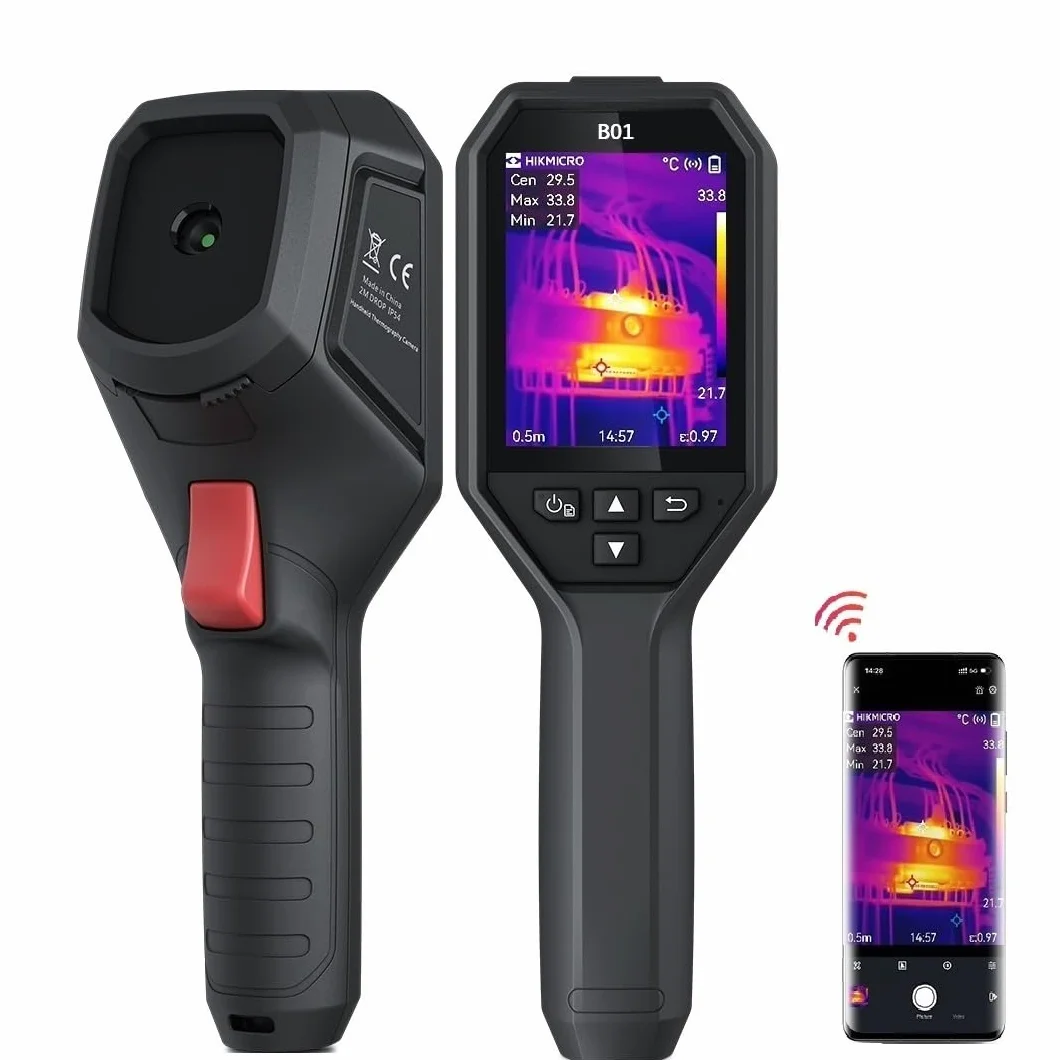 HIKMICRO Wärmebildkamera B01 256 x 192 IR Auflösung, 25 Hz Bildwiederholrate, Wifi Handheld Infrarot-thermokamera 49.152 Pixel 3.2 Zoll LCD Bildschirm wärmebildkameras