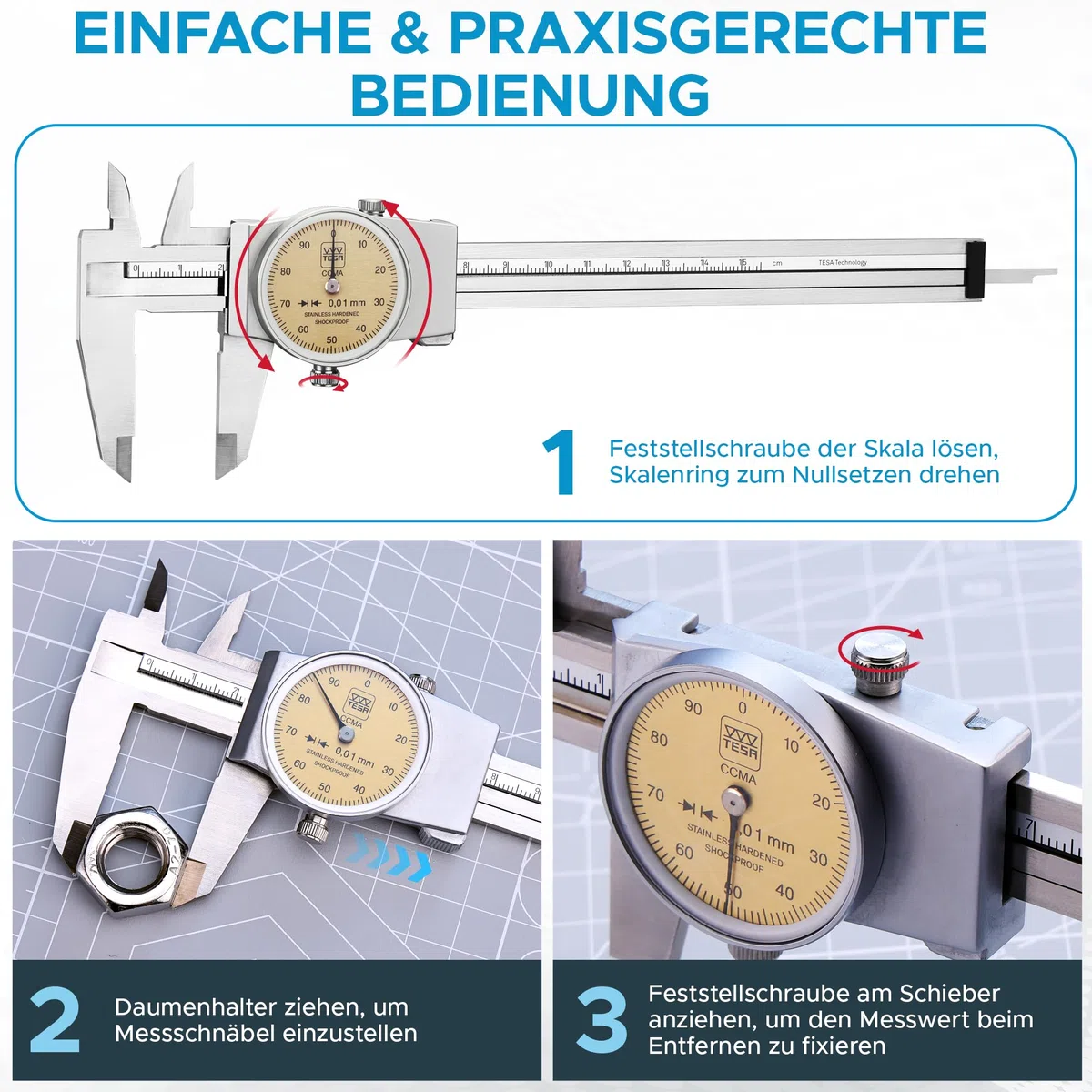 tesa 00510050 ccma-m Modell Bremssattel, 0,01 mm, 0 mm/150 mm Messbereich