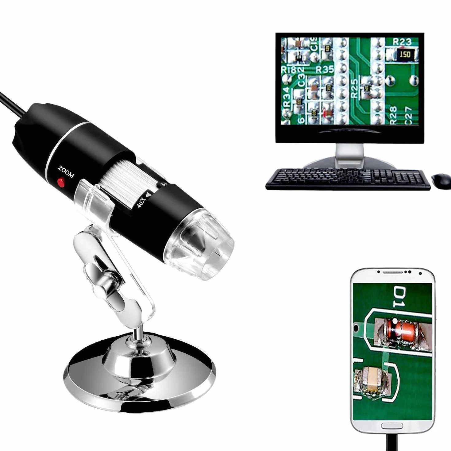 Jiusion 40 – 1000X vergroting endoskop, 8pcs LED USB 2.0 Digitaal MiKrosKop, Mini Kamera met OTG Adapter en Metaal Standfunktion, kompatibel met Mac Windows 7 8 10 Android Linux