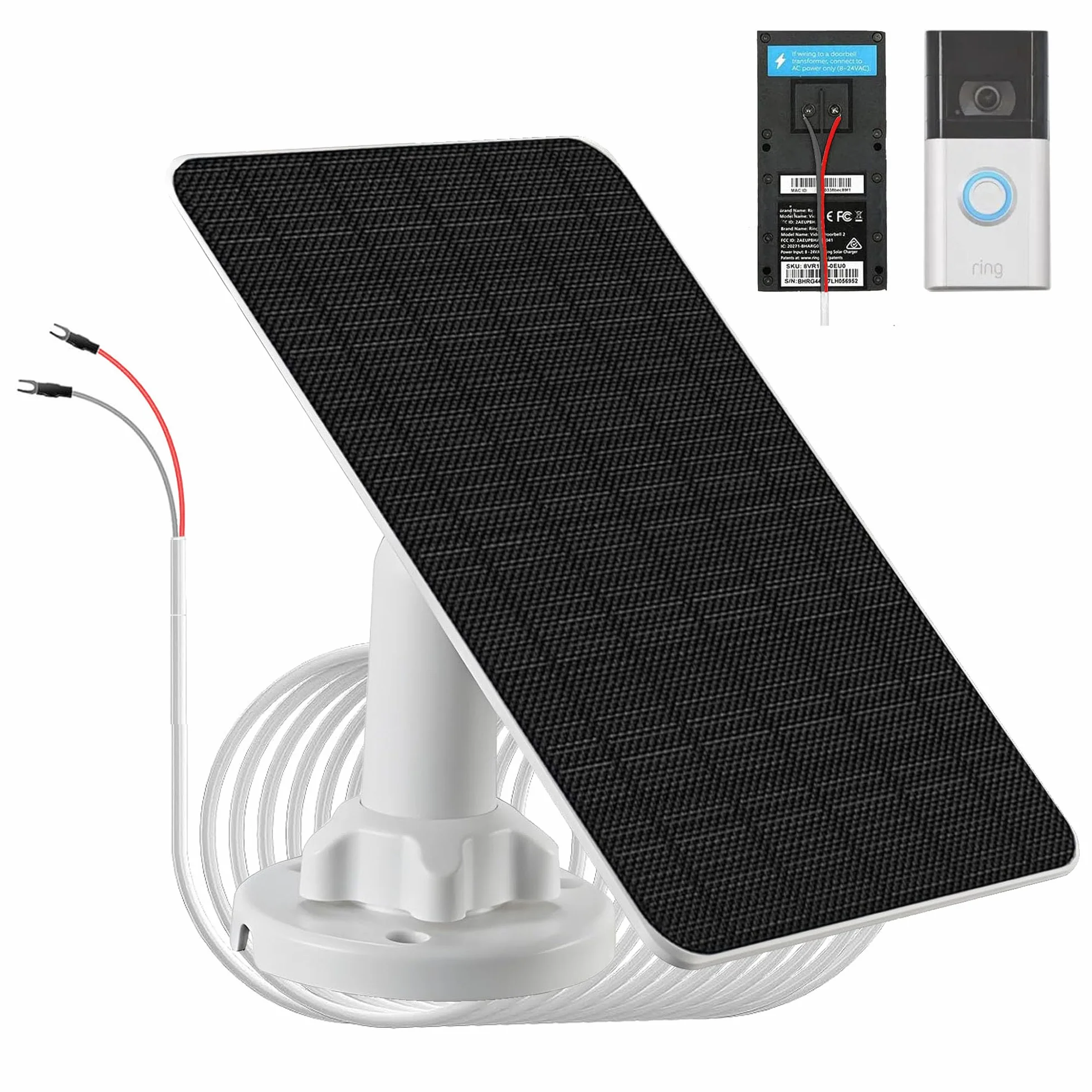 3 W Solarpanel mit eingebautem 4000 mAh Akku, IP65, 4,02 m Ladekabel, nur kompatibel mit Ring Video Türklingel 3/4/3 Plus, Ring Akku Türklingel Plus/Pro Kamera, einfache Installation