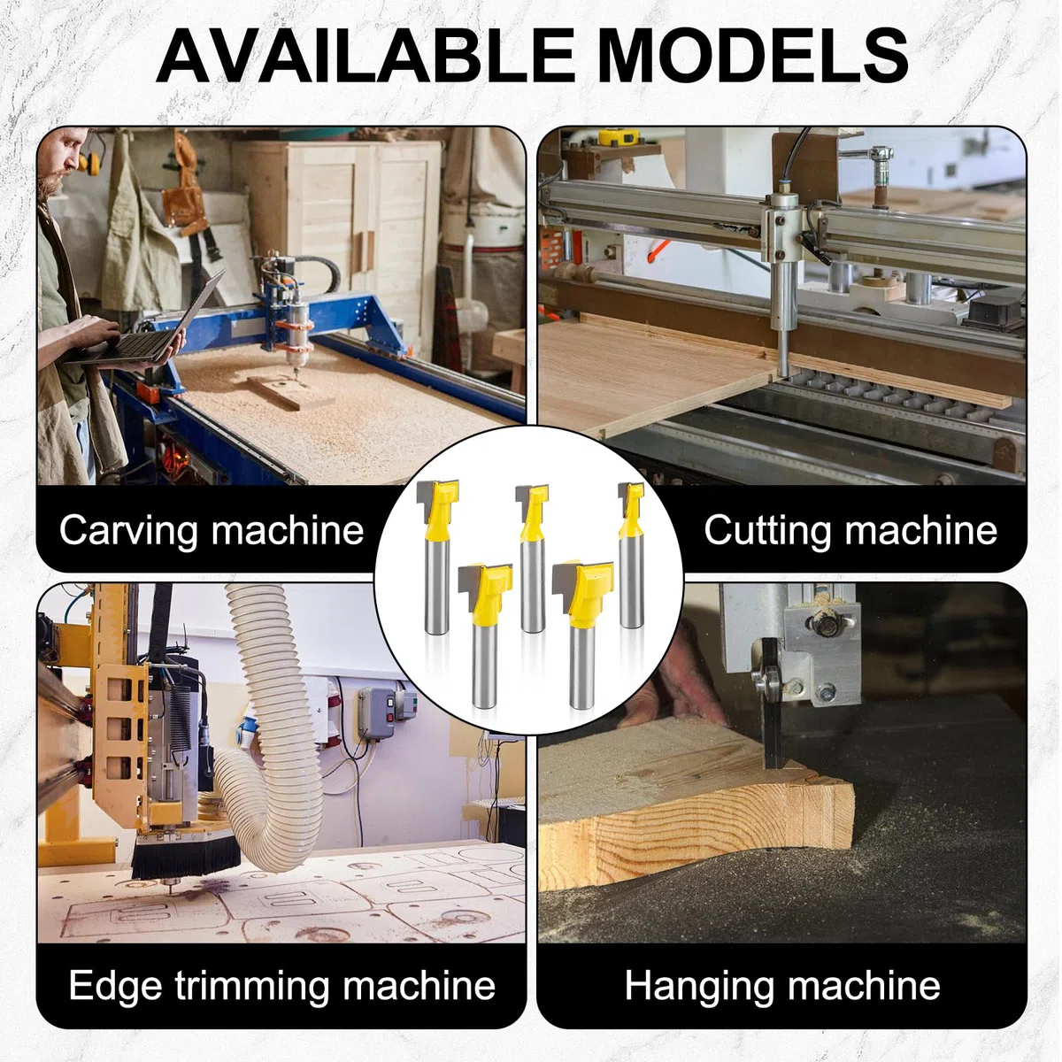 5-tlg Fräser 8mm Schaft, nutfräser, Fräser Schaft, T nut fräser, T-Nutfräser, T-Track Schlitz Holz Fräser, T-Nutfräser Set, Fräser Schaft Cutter Router