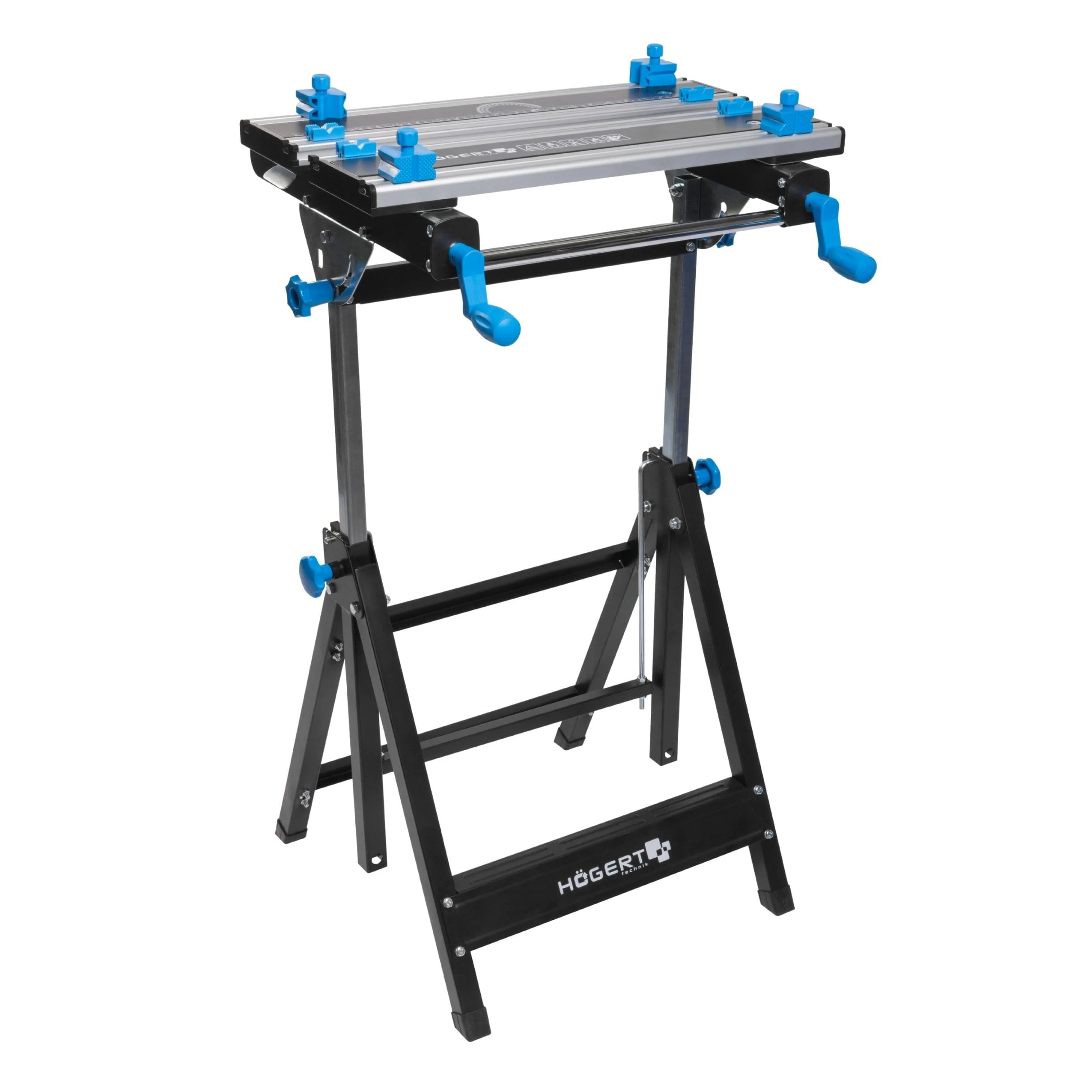 HÖGERT TECHNIK – Klappbarer, höhen- und neigungsverstellbarer Werkstatttisch 600x570x770–1070 mm mit Aluminiumplatte, Spannbacken, Winkelverstellung und Maßskala