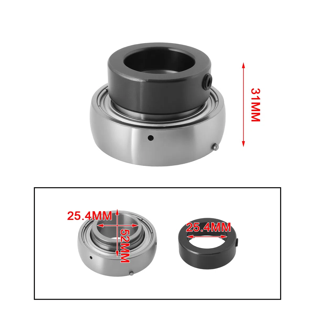 SA205-16 Exzenter-Kragen-Verriegelungseinsatzlager, geeignet für Automobilindustrie, Papierherstellung, Landmaschinen, innen 25,4 mm, Durchmesser 52 mm, 2 Stück