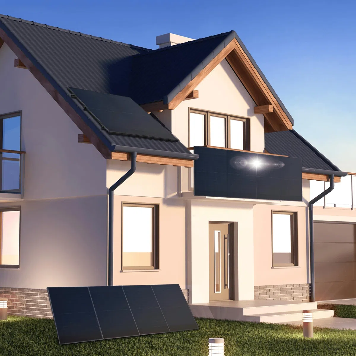 SUNNIVA® 500W Balkonkraftwerk BIFAZIAL FULLBLACK komplett Steckdose HOYMILES 400 Watt Wechselrichter, PV Solaranlage Komplettset, 1x 500W N-Type Glas Bifacial Solarmodule, 5m Kabel