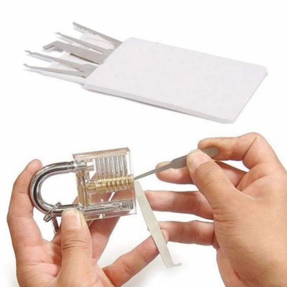 28-teiliges Dietrich Set mit transparenten Vorhängeschloss/Sicherheitsschloss und Lockpick-Pistole und 5-in-1 Kreditkarte Lockpicking-Set