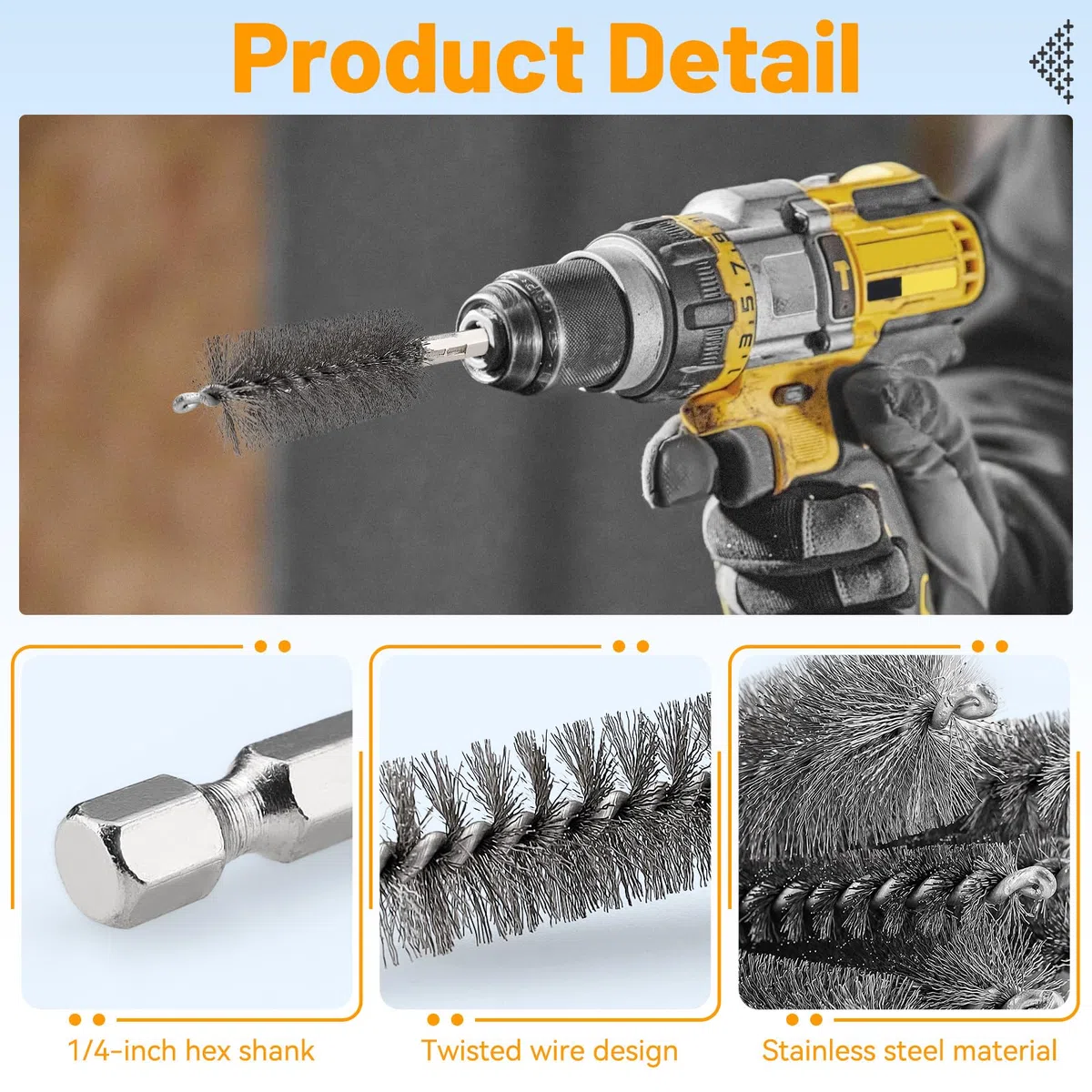 24 Stück 12-Größe Edelstahl Bohrbürste Set, 4 Zoll Länge mit 1/4 Zoll Hex Shank - Mehrzweckbohrer Reinigungsbürste Passt Bohrer, Schlagtrieber & Schleifmaschinen (8/9/10/11/12/13/14/15/17/19/20/22mm)
