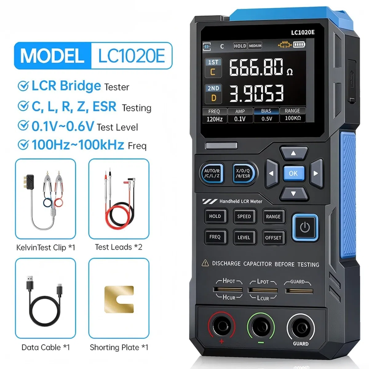 LC1020E Digitaler LCR ESR Tester 0,3% Handmessgerät mit 2,8 Zoll TFT Bildschirm für Induktivitätskapazität Widerstandsmessung im Laborproduktionsbereich (LC1020E in Englisch)