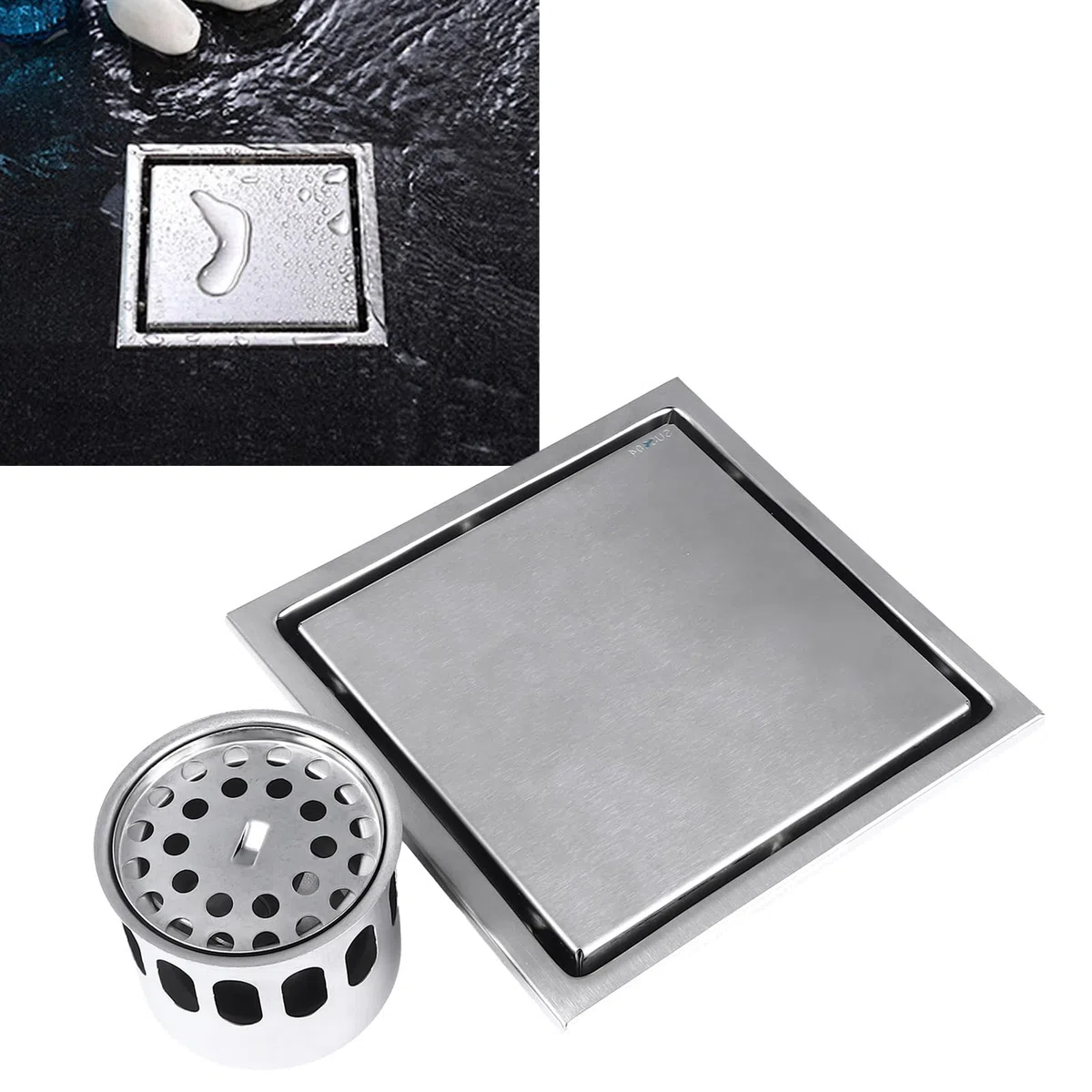 Duschbodenablauf, 20 cm Quadratisch, Effiziente Wasserableitung, Geruchsabweisend, Hochfester Duschabfluss aus Edelstahl für den Heimgebrauch