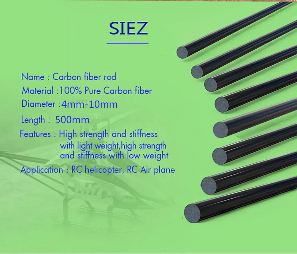 Carbon-Faser-stäbe Für Rc Flugzeug DIY Quadcopter Flügel Rohr Arm Bar (500 Mm Länge)-10pcs-5mm