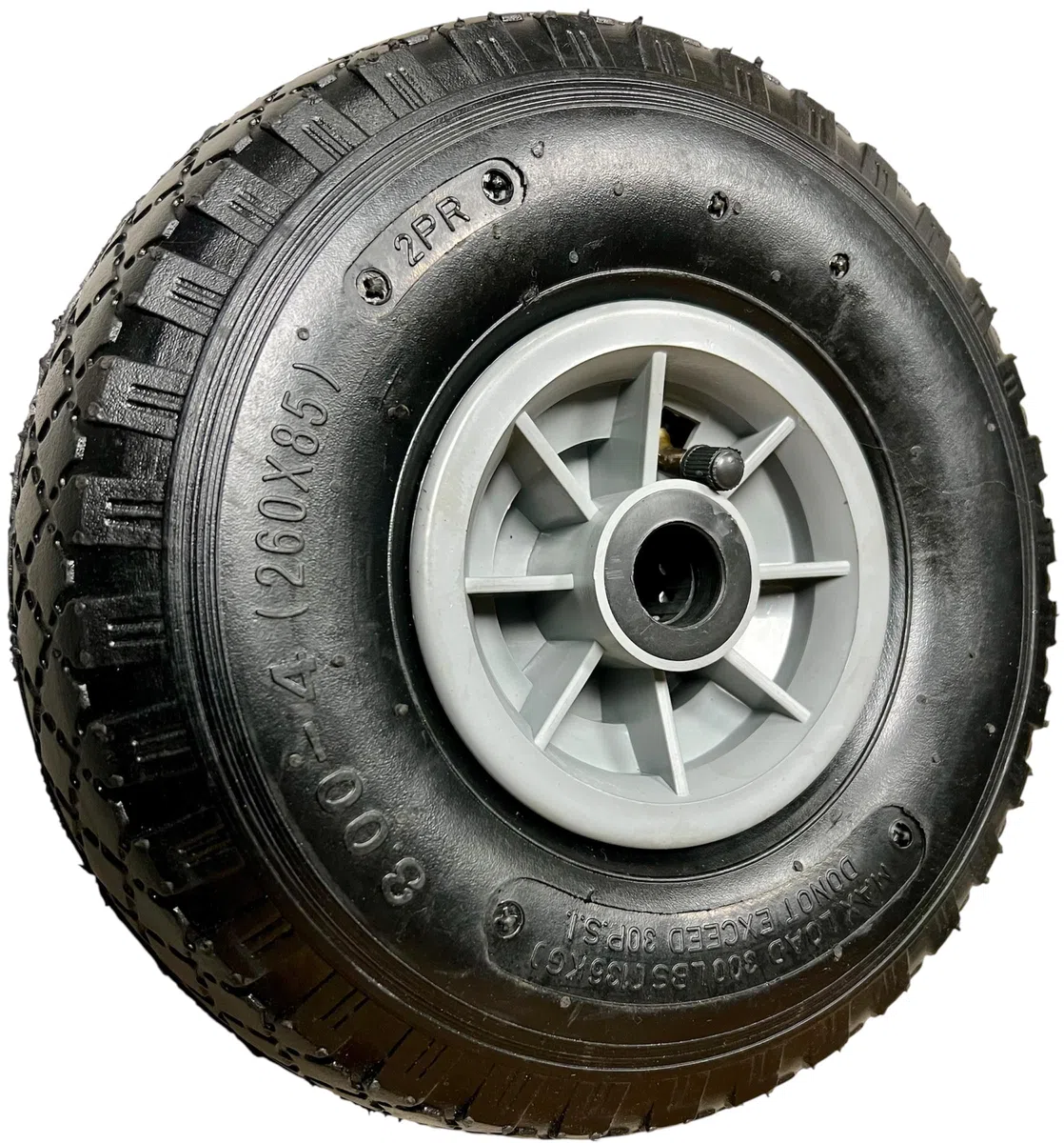 KOVA® 2X Sackkarrenrad LUFTBEREIFT 3.00-4, 260x85mm, Nabe Ø20×75, Reifen mit Schlauch & Rad Sackkarre Bollerwagen Luftreifen Ersatzrad Sackkarren Räder Rollenlager Luftrad Winkelventil Schw/Grau, L