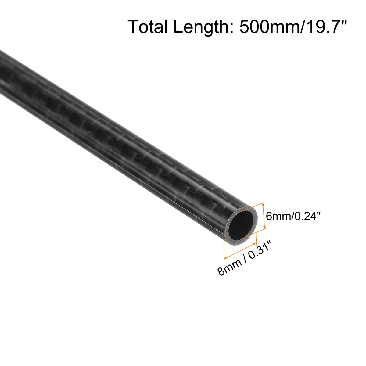QUARKZMAN 2 Stück Kohlefaserrohr 6 x 8 x 500mm glänzende Oberfläche Stab 3K Rollgewickeltes reines Kohlefaser-Rundrohr für RC-Flugzeug Multicopter