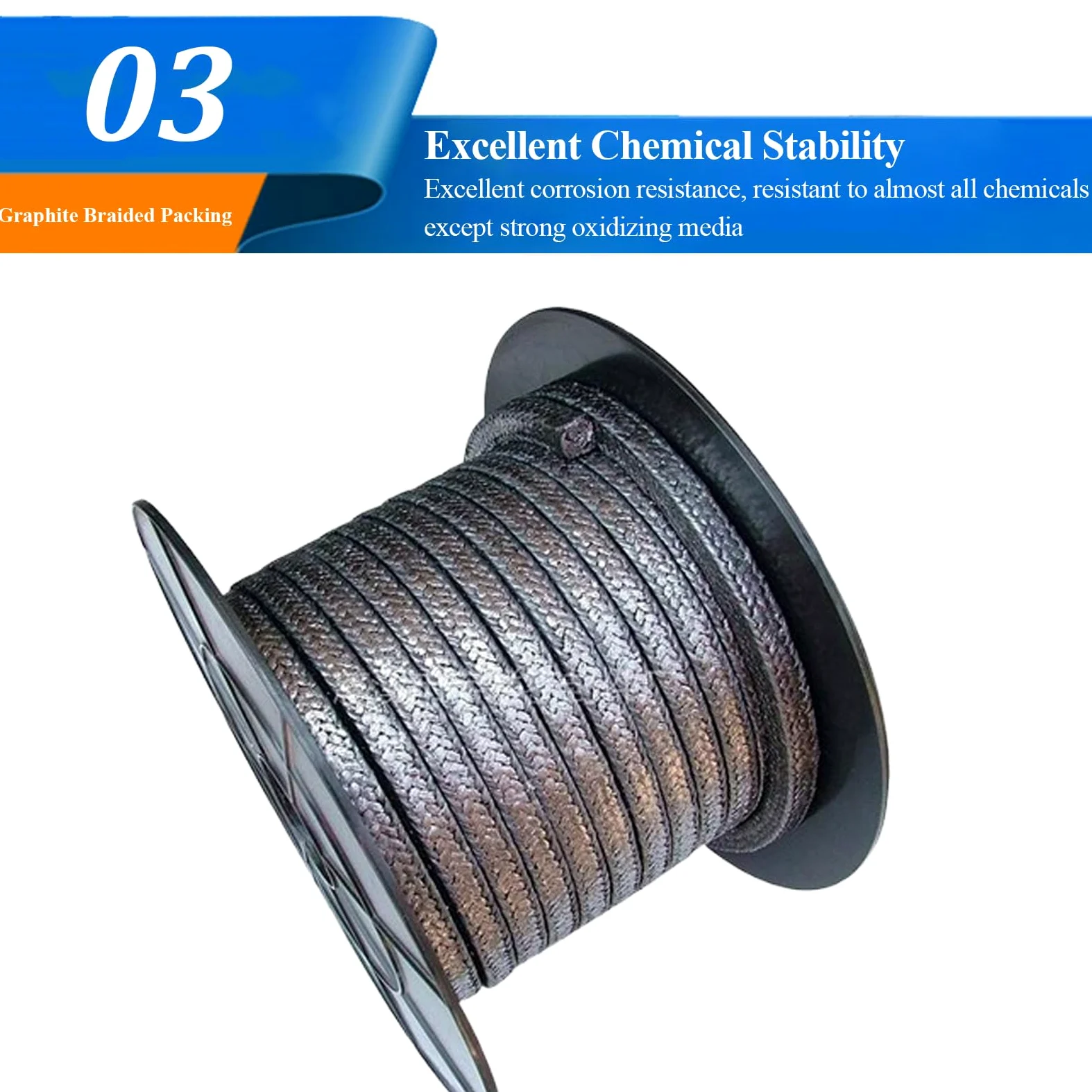 Graphitgeflechtpackung, Graphit geflochtene Stopfbuchsen-Seil-Verpackung 5 Meter mehrere Größen industrielle Abdichtung(8x8mm)