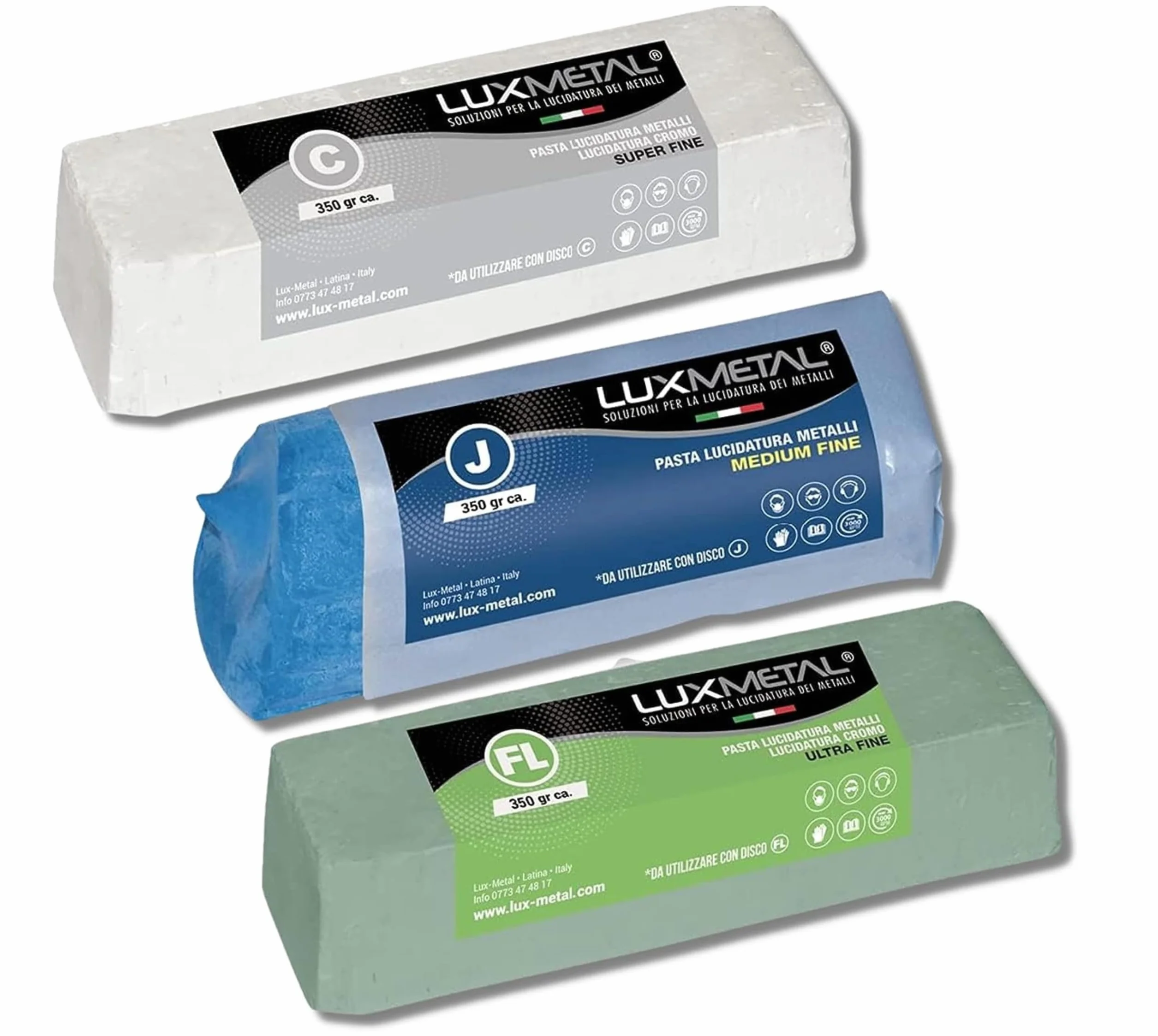 3 Polierpaste 350 g (FL-C-J) Ultrafein Fein Mittel Schleifpaste Für spiegelnden Glanz Auf Edelstahl, Aluminium Messing Chrom Holz Marmor und Weitere Metall, Perfekt Zum Polieren von Messern